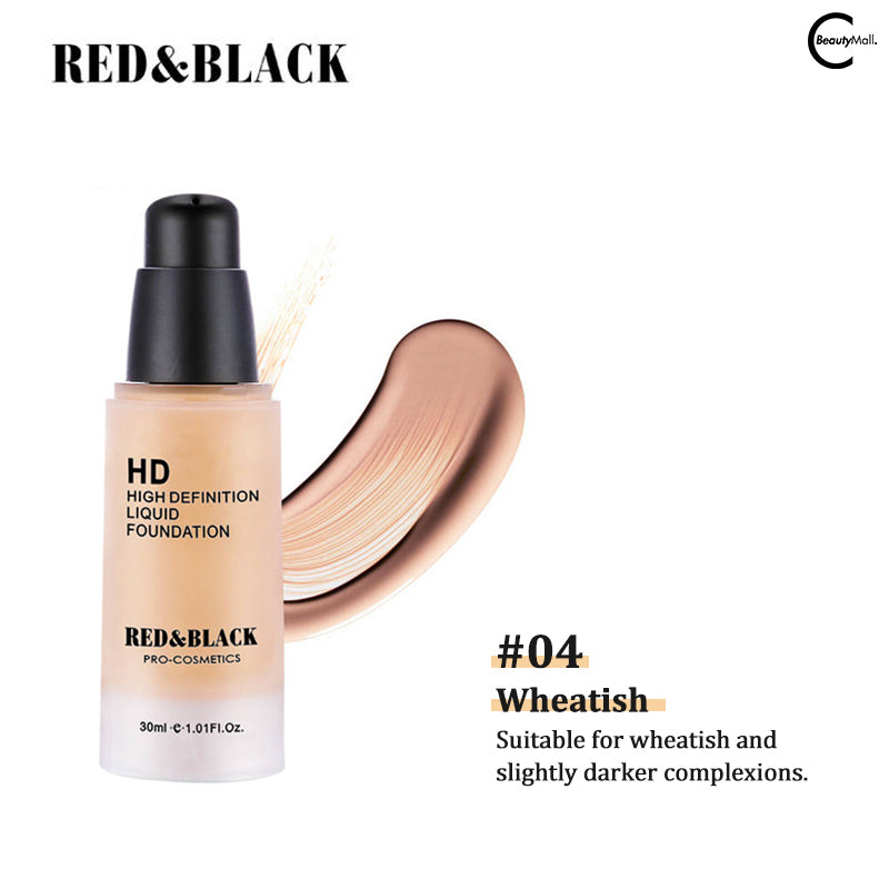 Red & Black Mineral HD Liquid Foundation - Full Coverage, Oil-Free, Long Lasting Makeup for Flawless Skin | Perfect for Daily Wear, Special Occasions & Photography