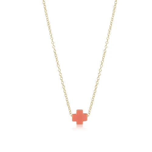 Enewton 16 Signature Cross Necklace with Coral Gemstone - Elegant Religious Jewelry for Women, Perfect Gift for Baptism, Confirmation & Everyday Wear