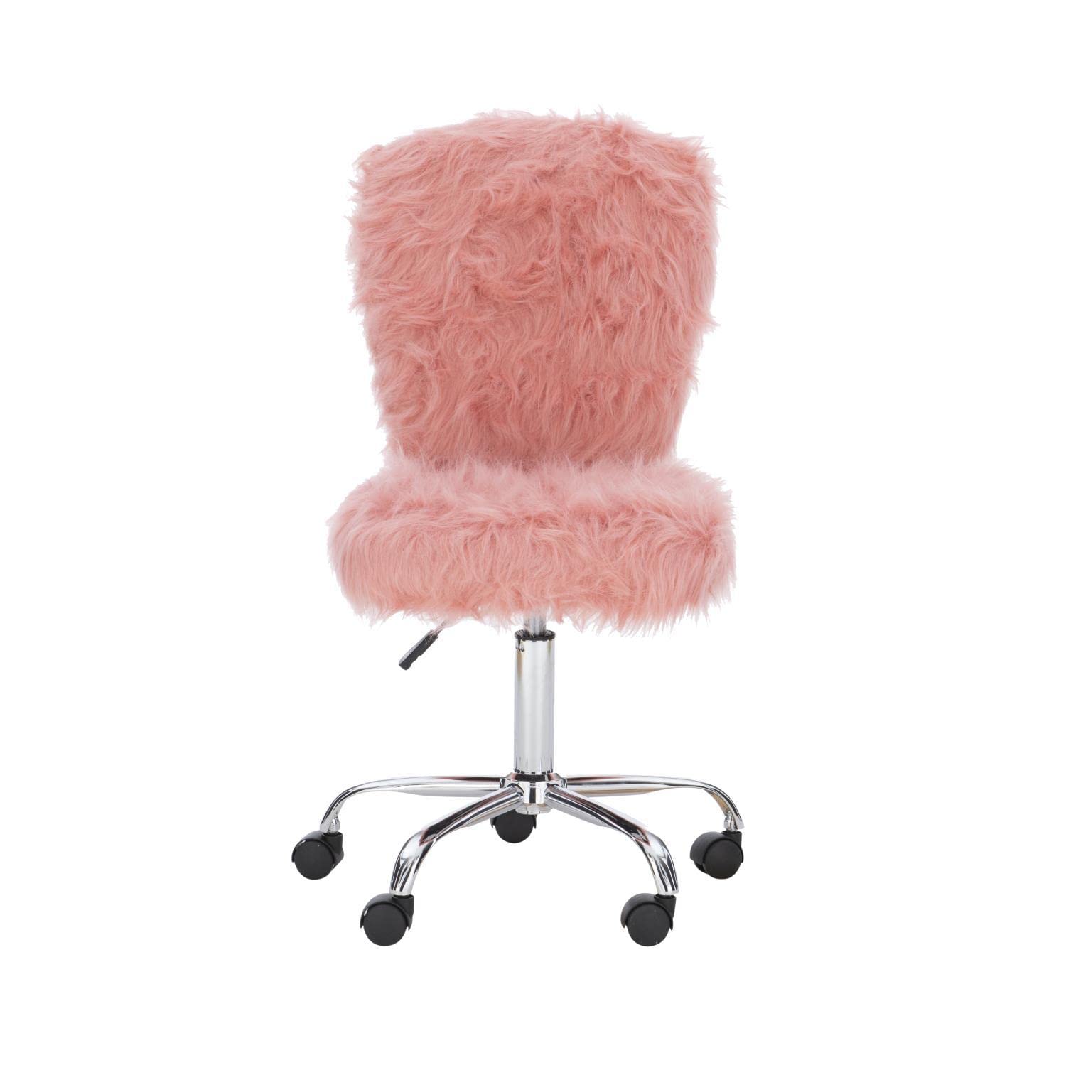 Linon Faux Flokati Armless Office Chair in Blush Pink - Modern Comfort for Home Office, Study & Workspace - Soft Velvet Accent Chair for Work & Relaxation