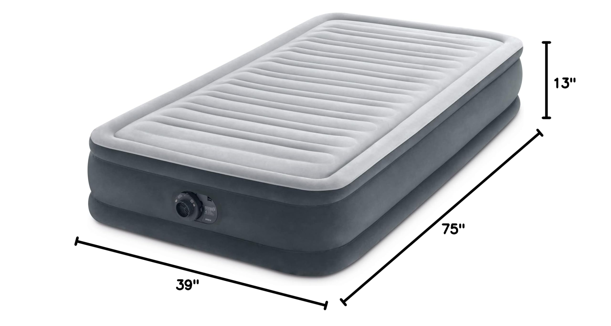 Intex Twin Size Air Mattress with Built-in Pump - Deluxe Comfort Plush Dura-Beam Fiber-Tech Construction - Portable & Compact for Camping, Guest Bed, Travel - Includes Storage Bag (2 Pack, Gray)
