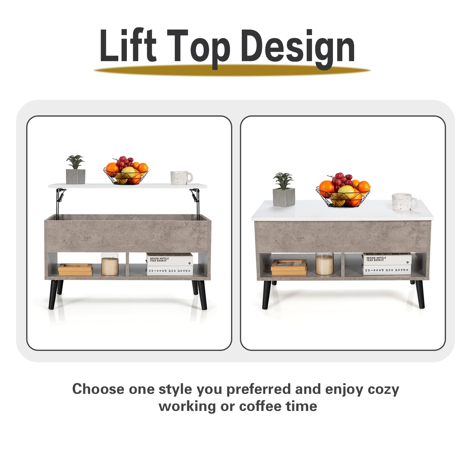 **Tangkula Lift Top Coffee Table with Storage - Wooden Lift Tabletop Dining Table, 2 Open Shelves & Hydraulic Lift Mechanism, 4 Pine Legs - Perfect for Living Room, Small Spaces & Multi-Functional Use**