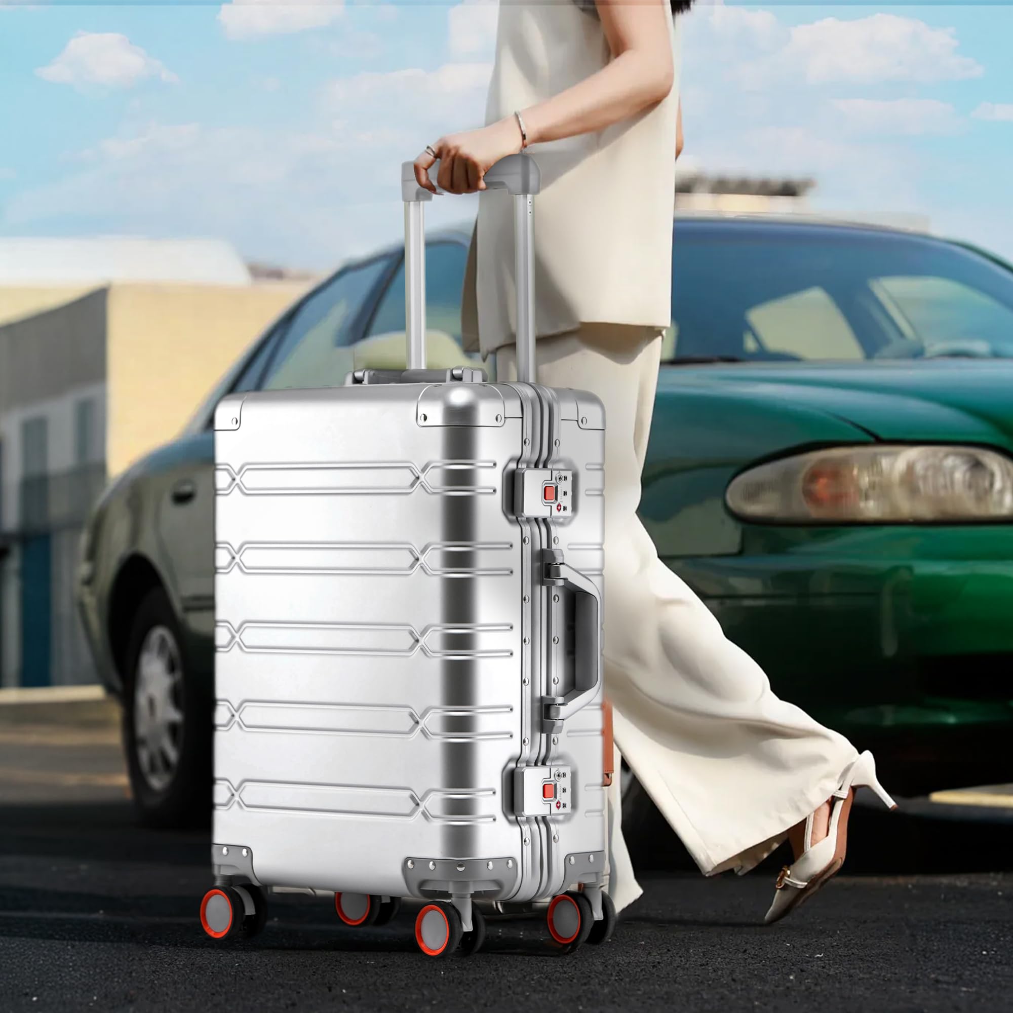 22x14x9 Inch All Aluminum Airline Approved Carry On Luggage - 20 Inch Hard Shell Spinner Suitcase with Zipperless Design (Silver) - Perfect for Business Travel & Weekend Getaways