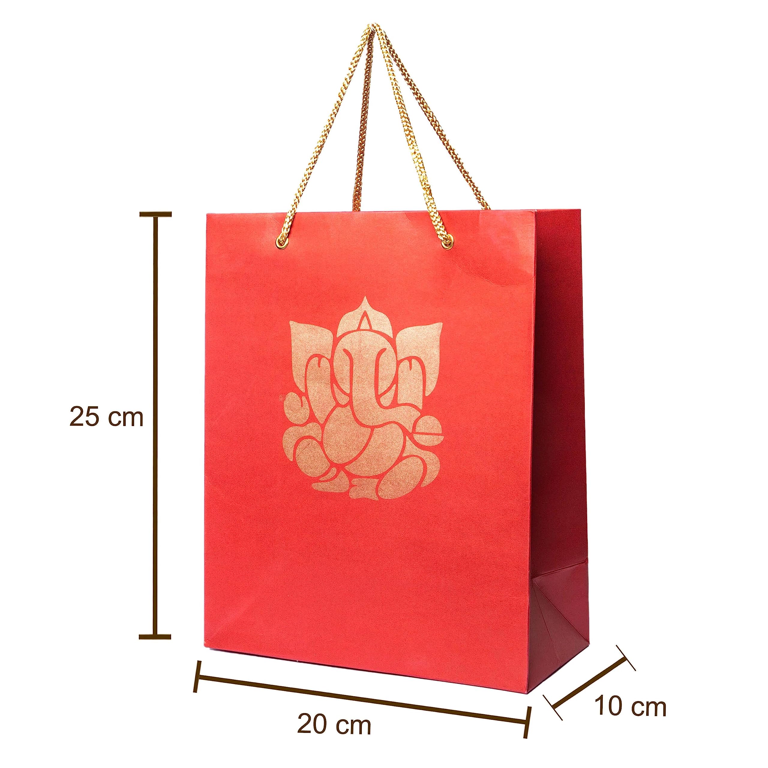 Eco-Friendly Ganesha Printed Indian Gift Bags - 9.84x7.85 Inch Party Favor Bags for Diwali, Pooja, Housewarming & Wedding Return Gifts (Pack of 4) - Perfect for Festivals, Religious Ceremonies & Special Occasions