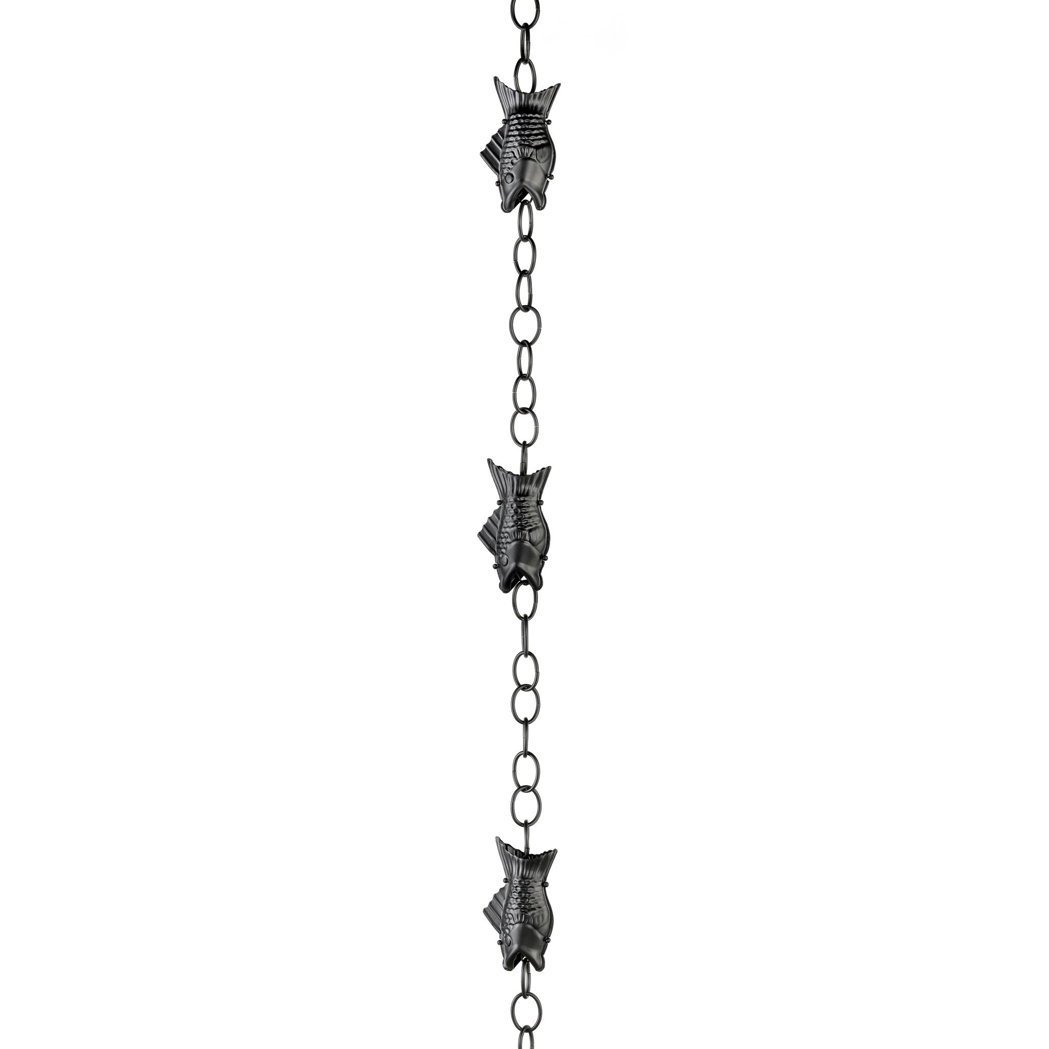 8.5ft Black Fish Rain Chain with 4 Large Decorative Figures - Perfect for Garden Waterfalls, Outdoor Decor & Zen Landscaping