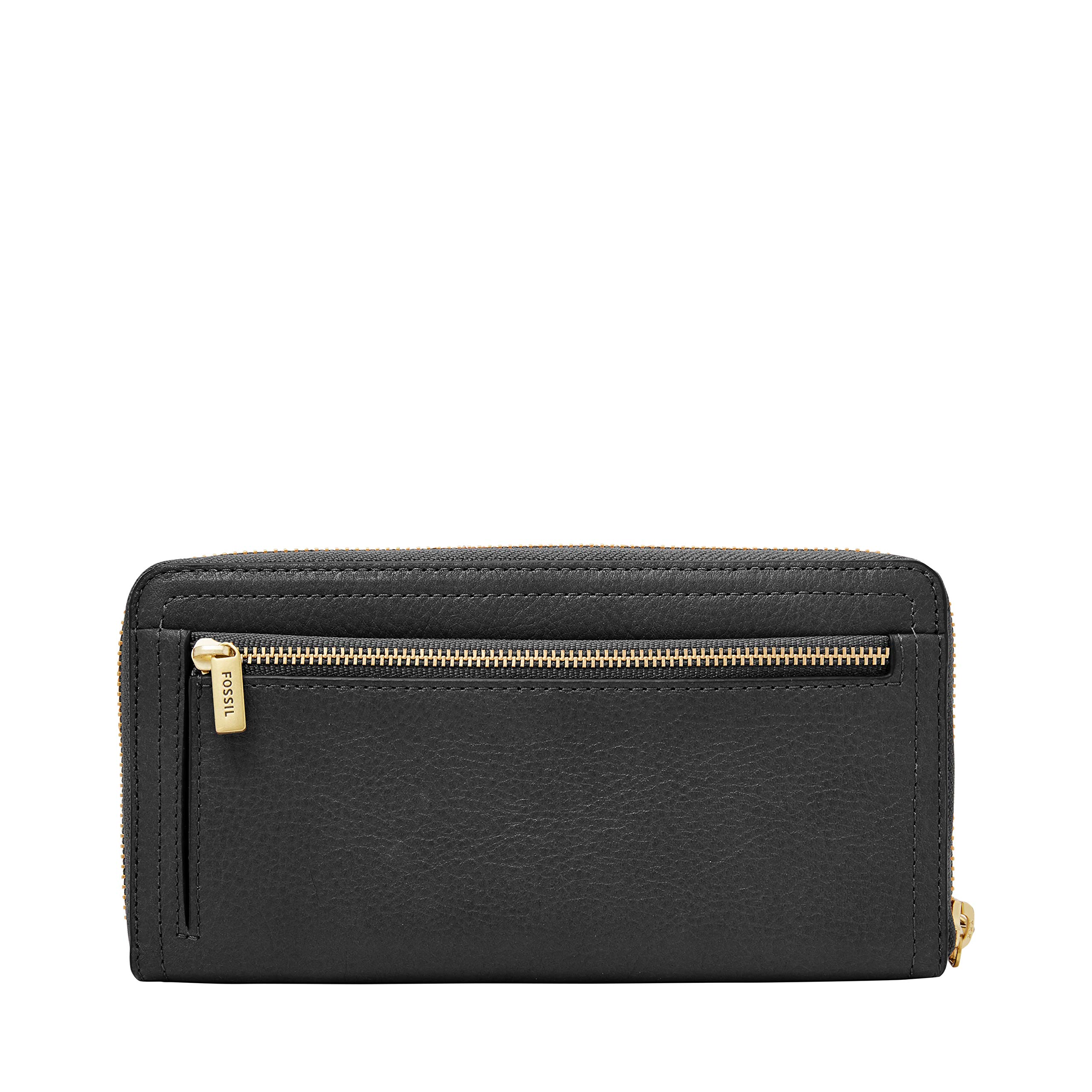 Fossil Women's Maya Leather Small Hobo Handbag & Logan Faux Leather RFID Zip Around Clutch Wallet Set - Black | Stylish Crossbody Purse for Work, Travel & Everyday Use