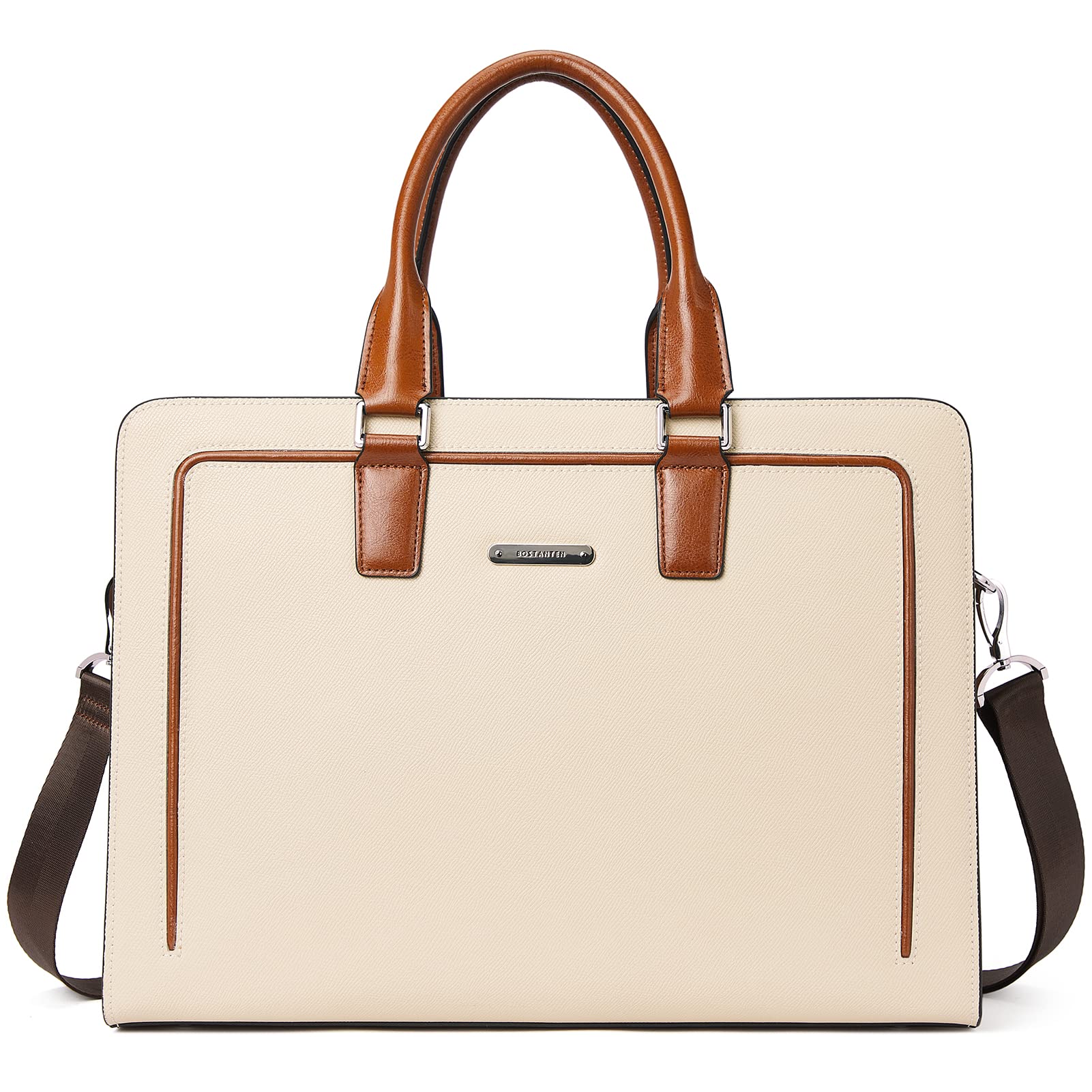 BOSTANTEN Genuine Leather Briefcase Tote Bag for Women - Vintage Business Laptop Bag with Shoulder Strap Fits 15.6