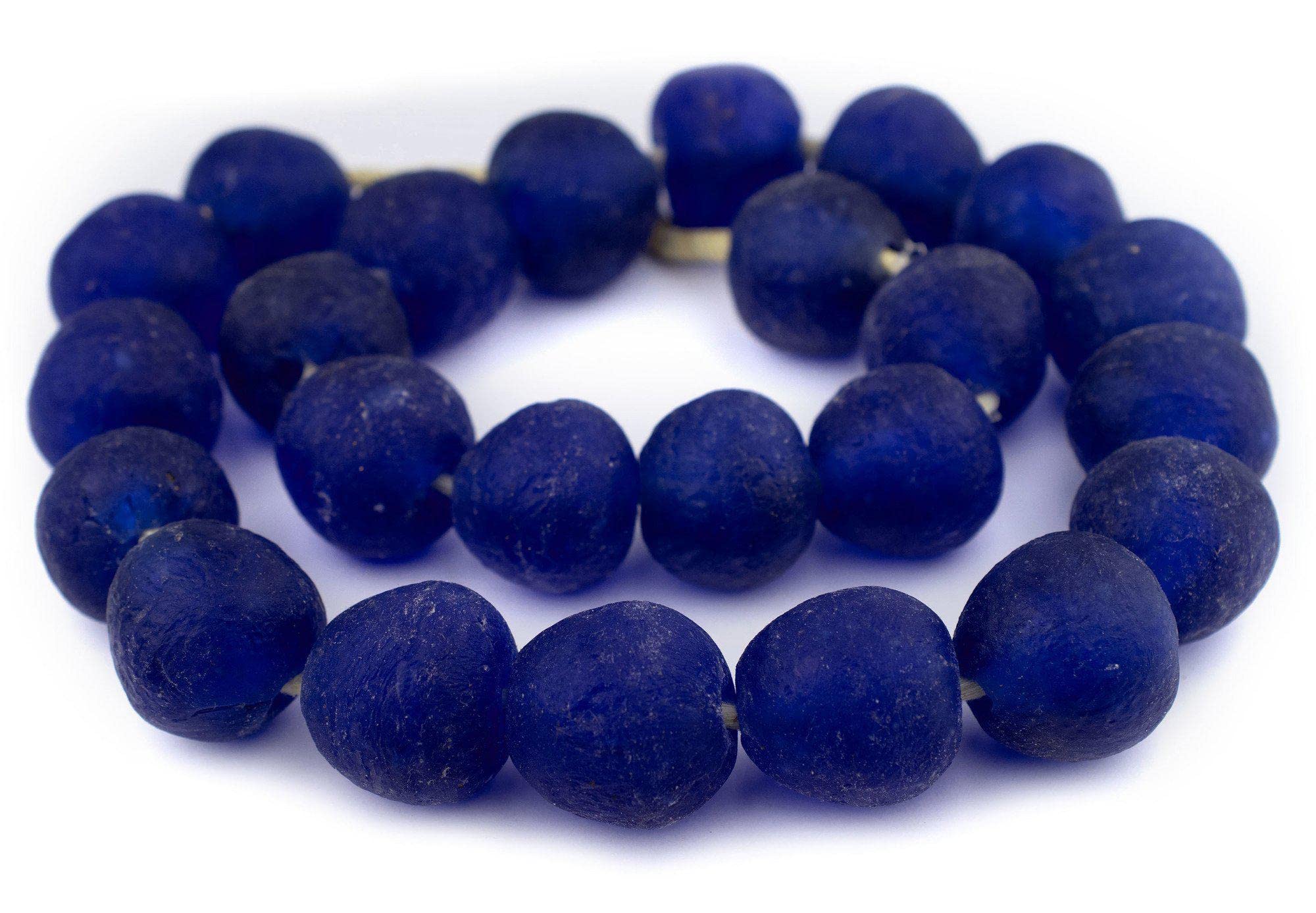 Recycled Glass Beads 32-35mm - Extra Large African Sea Glass Beads for Wall Hangings, Jewelry Making & DIY Crafts - Cobalt Blue Beaded Decor - The Bead Chest
