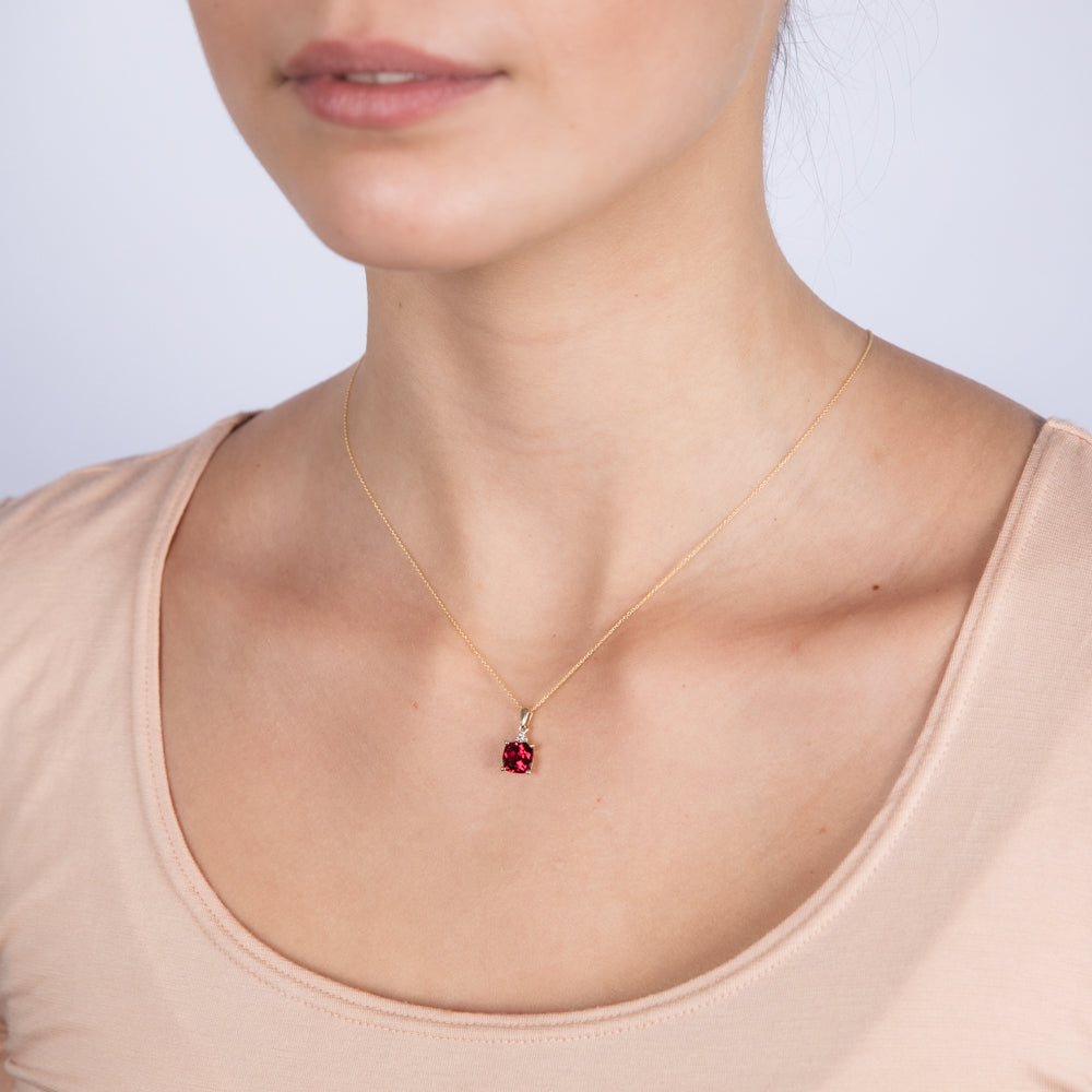 9ct Yellow Gold 2ct Created Ruby and Diamond Pendant Necklace with 45cm Chain - Elegant Jewelry Gift for Women, Perfect for Weddings, Anniversaries & Special Occasions