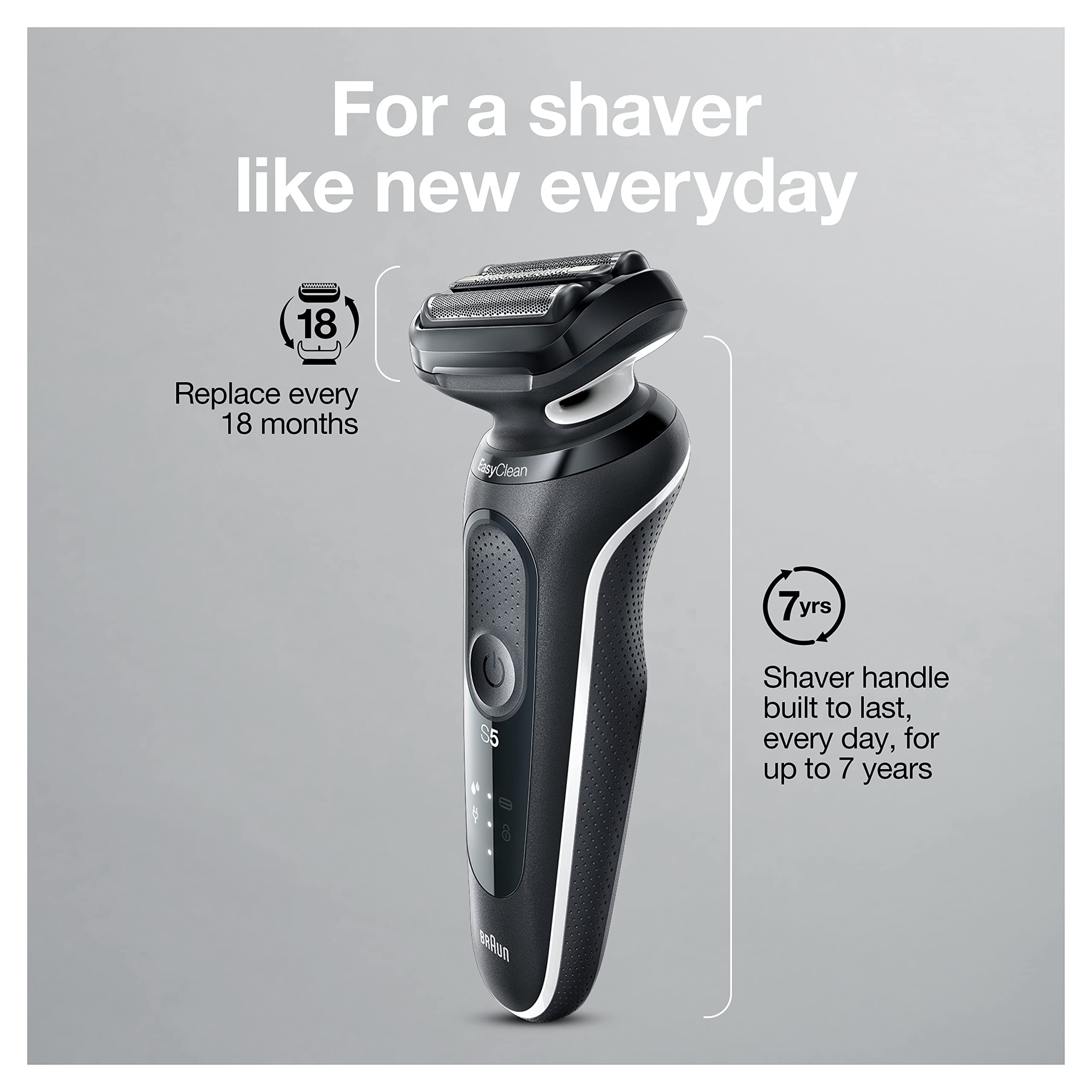 Braun Series 5 5050cs Electric Razor for Men - Waterproof Foil Shaver with Beard Trimmer & Body Groomer - Wet & Dry Rechargeable Shaver with Charging Stand (Blue) - Perfect for Travel, Gym & Daily Grooming Routine