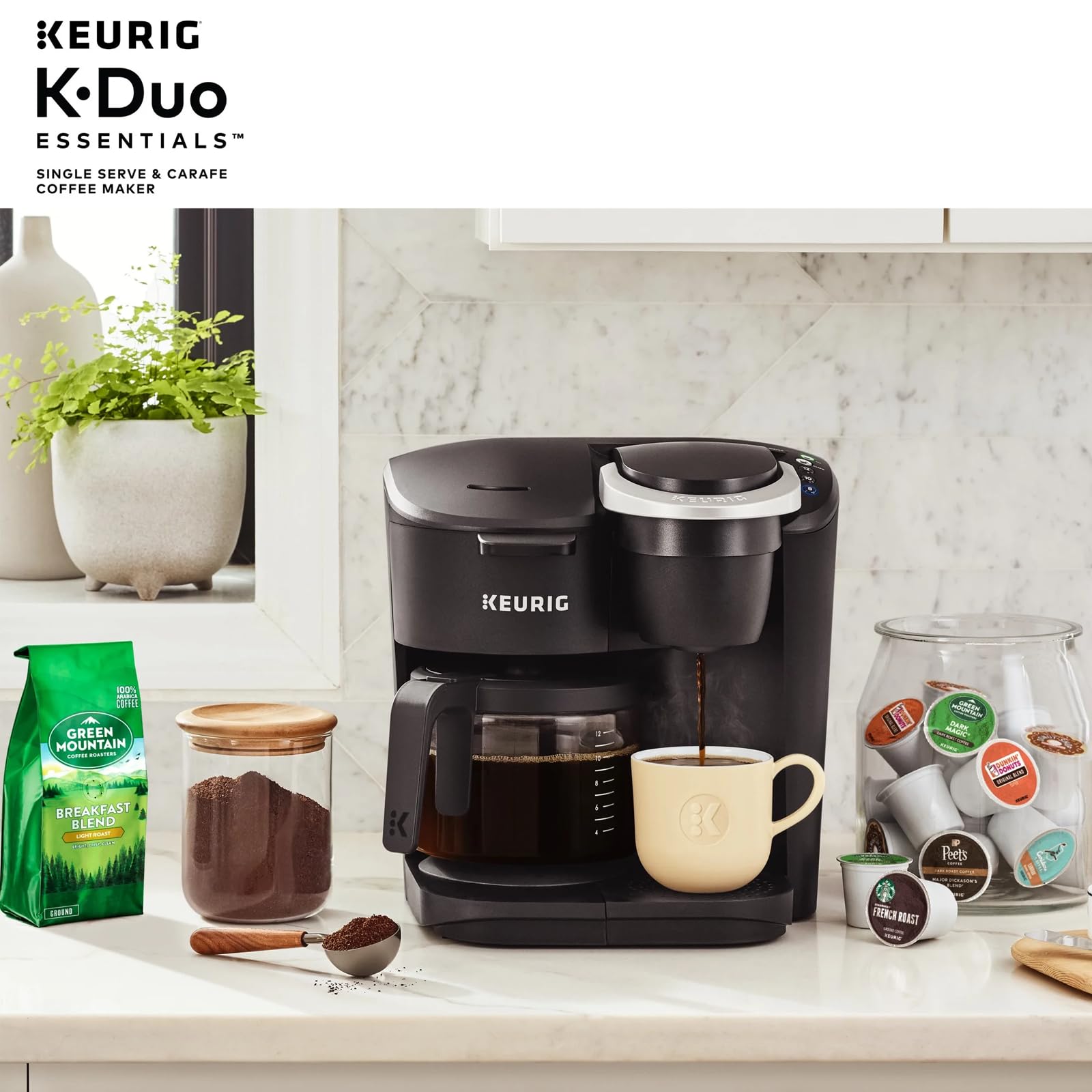 Keurig Single-Serve K-Cup Pod Coffee Maker - Essentials Black Coffee Machine with Cleaning Cloth for Home, Office & Dorm Use