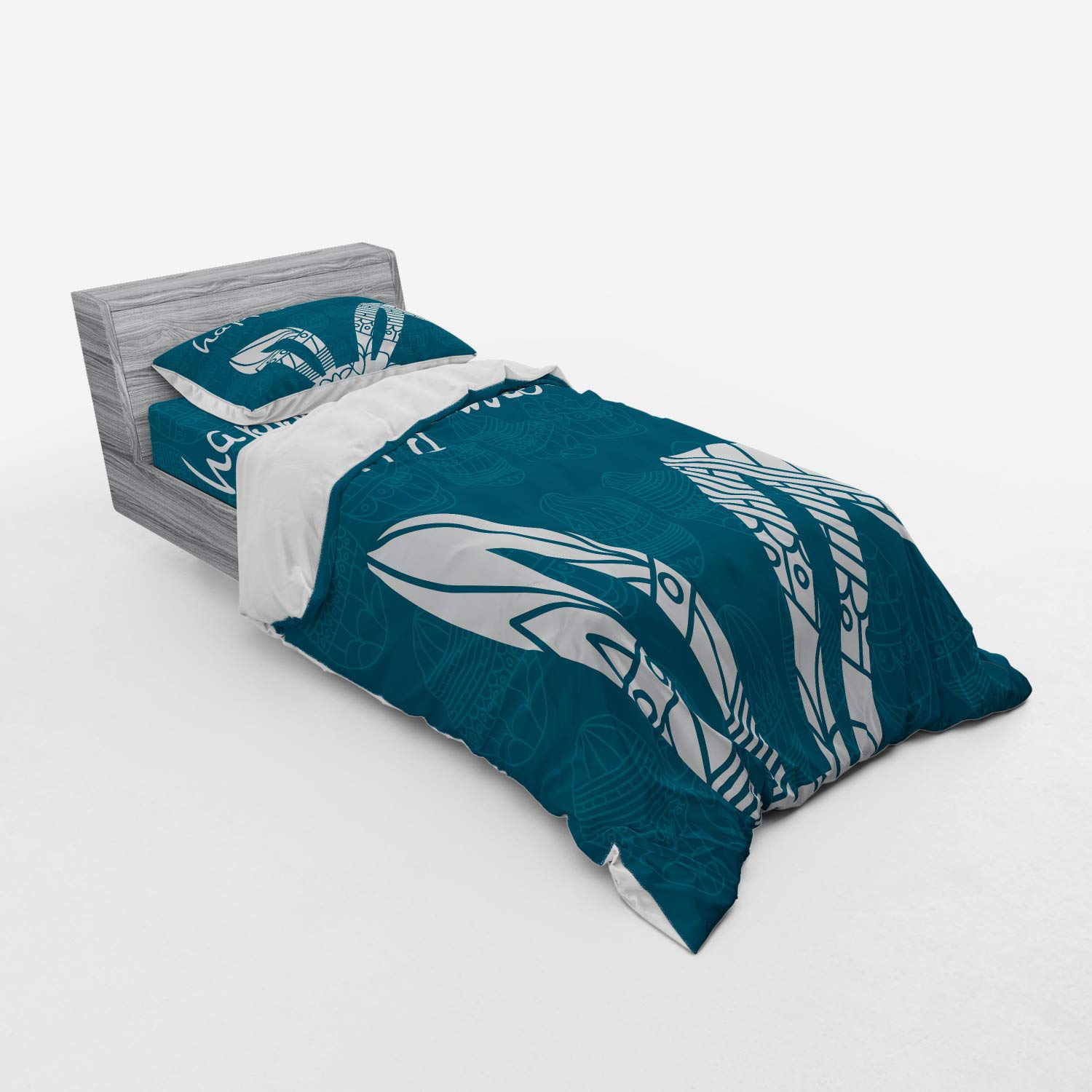 Ambesonne Easter Bunny Duvet Cover Set - 3 Piece Twin XL Size with Sham & Fitted Sheet, Cream Petrol Blue Floral Pattern for Spring Bedroom Decor | Perfect for Easter Gifts, Guest Room & Seasonal Home Styling