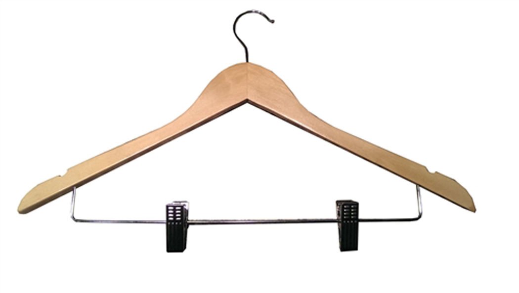 100-Pack Natural Wooden Flat Combo Suit Hangers 17.5 Inch - Perfect for Retail Stores, Boutiques & Closet Organization