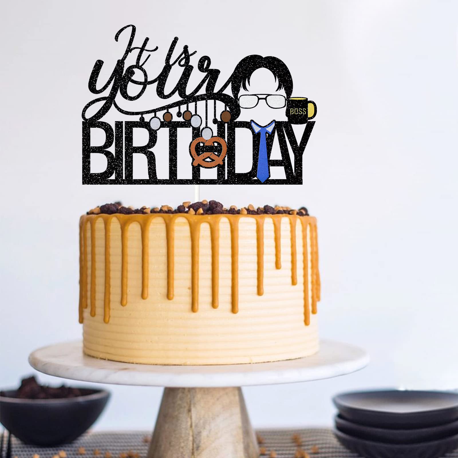The Office Birthday Cake Topper - Double-Sided Glitter Party Decor for Coworker Celebrations | Perfect for Office Themed Parties, Work Anniversaries & Surprise Bday Decorations
