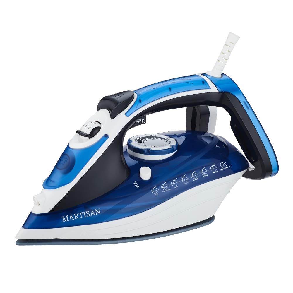 MARTISAN HL-8001 1800W Steam Iron with Ceramic Soleplate - Anti-Drip, Anti-Calc, Self-Cleaning - Perfect for Home & Travel (Blue) - Ideal for Wrinkles Removal on Clothes, Dresses, Shirts & Linens