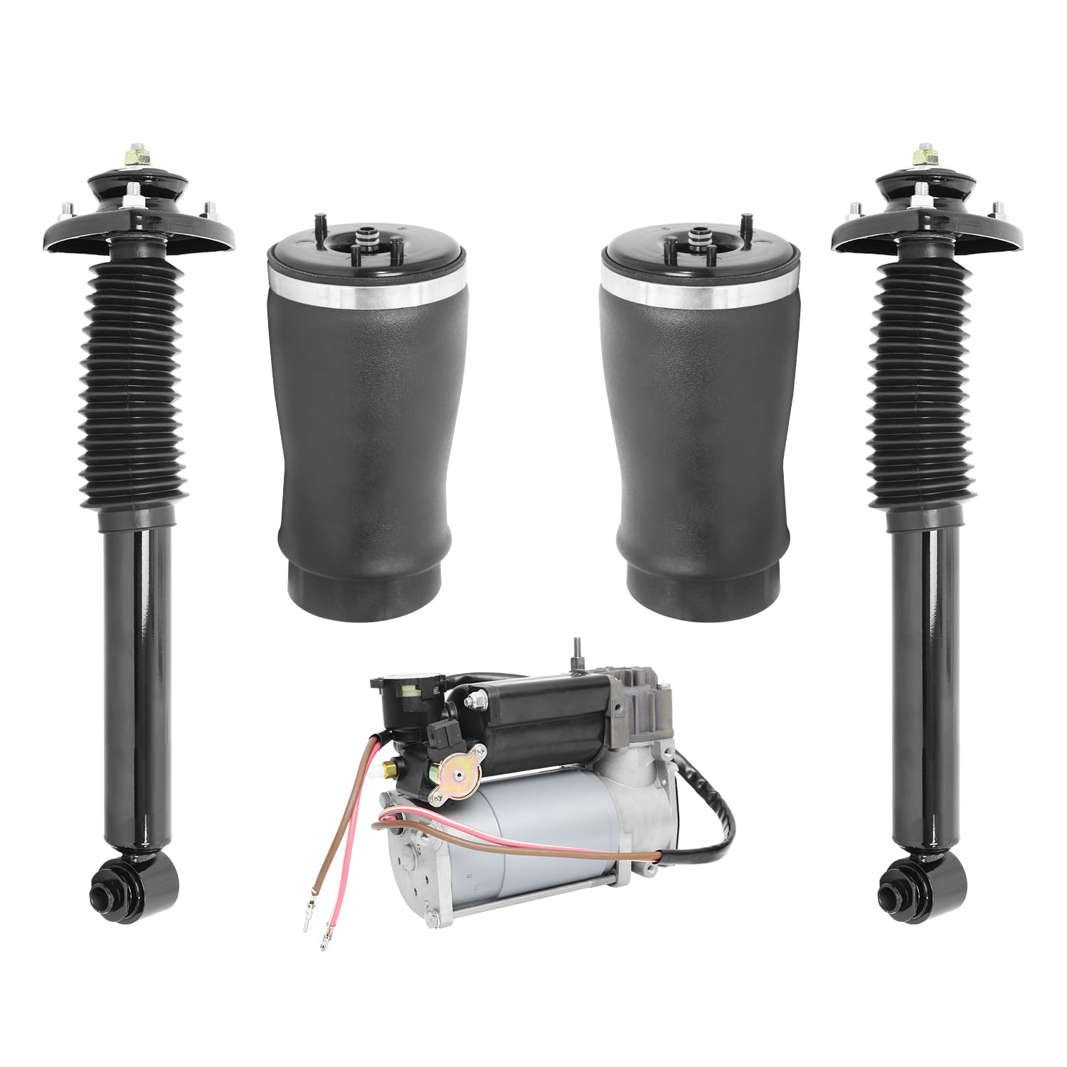Rear Air Ride Suspension Kit - Air Springs & Gas Shock Absorbers with Air Compressor Pump for 2000-2006 BMW X5 | Off-Road Adventure & Towing Performance Upgrade