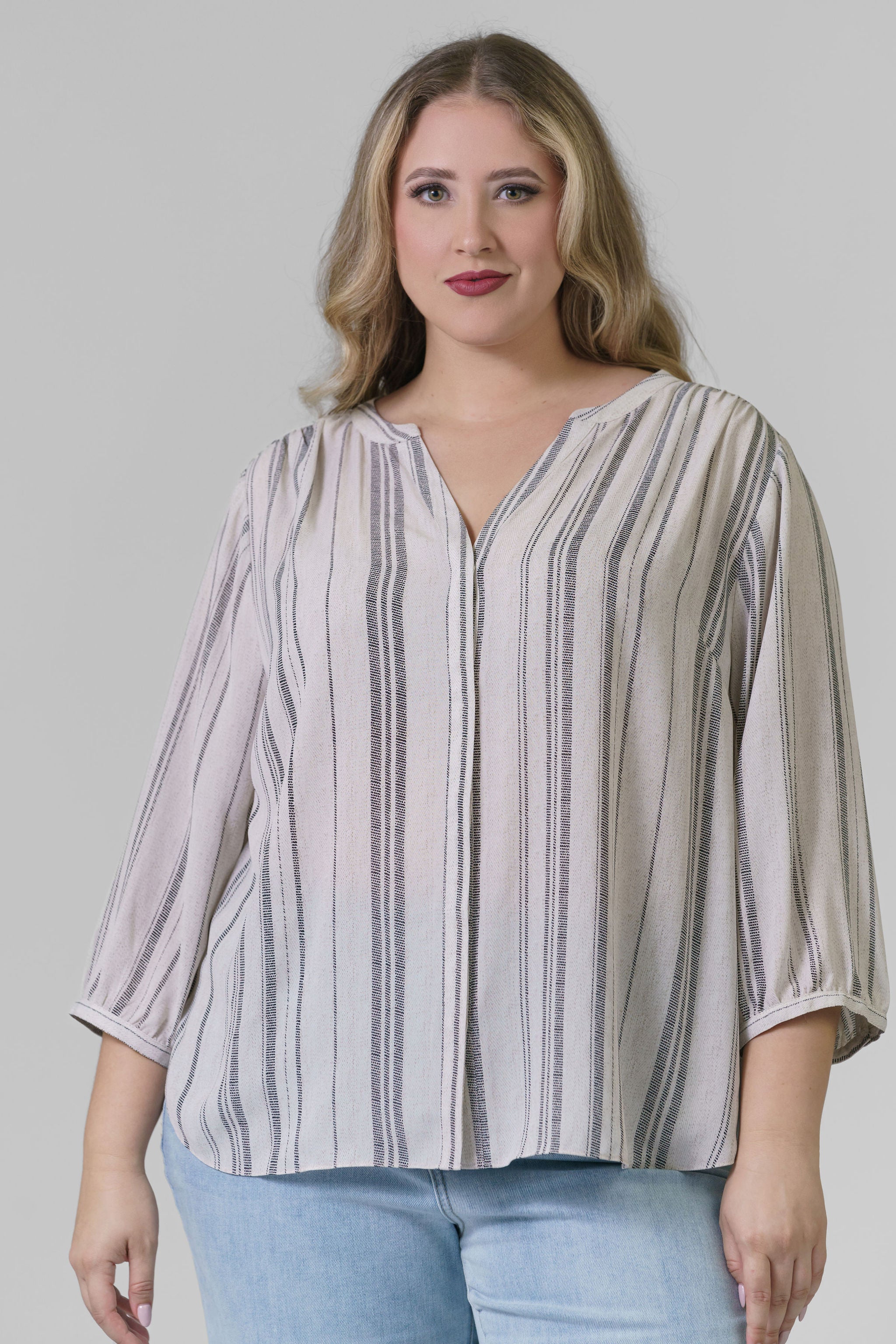 Stylish Sasha Stripe Pintuck Blouse for Women | Elegant Ruffled Top for Office, Party & Date Night Outfits