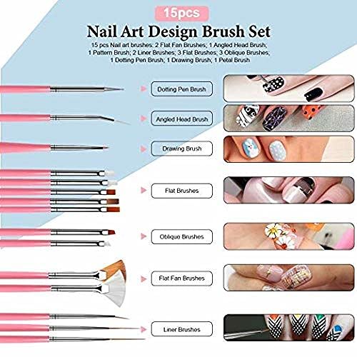 Professional 32-Piece Nail Art Kit - 15 Nail Brushes, 5 Dotting Tools, 10 Round Nail Tapes & 2 Nail Glues for DIY Manicure & Salon Nail Design - Perfect for Home, Spa, and Professional Nail Artists