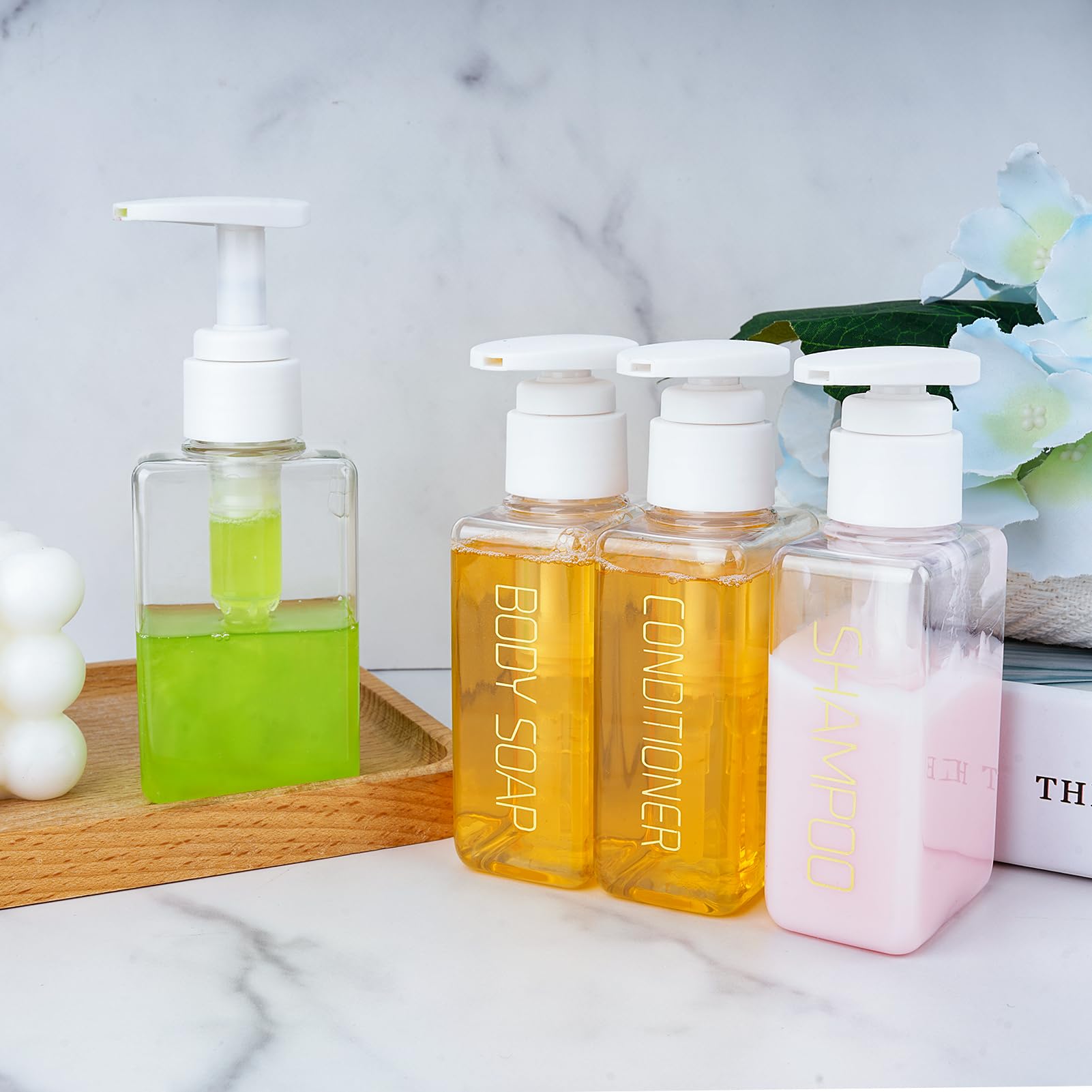 4-Pack 3.7oz/110ml Empty Travel Bottles with Pump Dispenser - Leakproof Plastic Shampoo & Conditioner Containers for Toiletries | TSA Approved Travel Accessories for Vacation, Gym, Camping Essentials