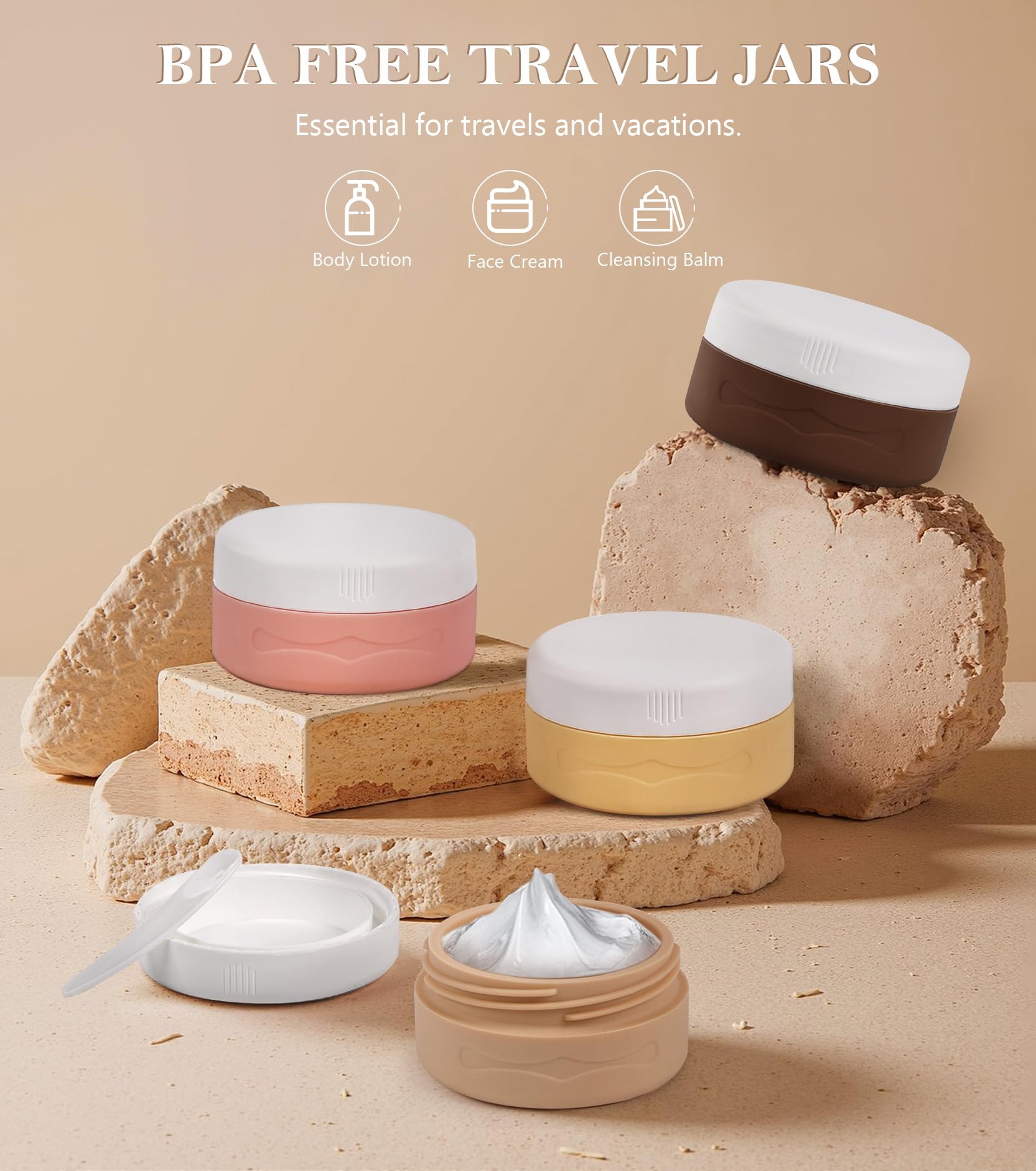 TSA Approved Travel Size Silicone Containers for Toiletries (1.35 fl oz/40ml) - Leakproof Cream Jars with Clear Cosmetic Bag & Spatula - Perfect for Skincare Essentials, Air Travel & On-The-Go Beauty Routine