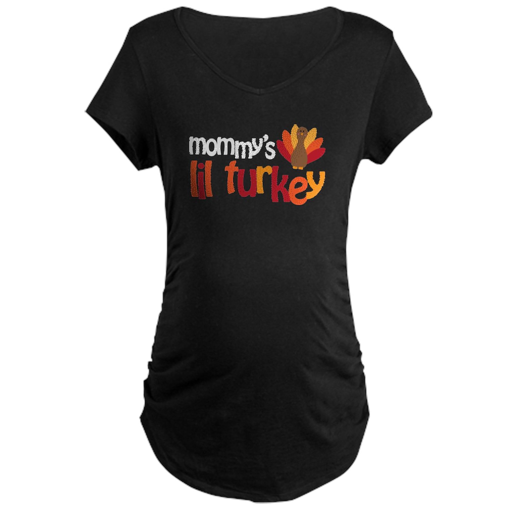 Mommy's Lil Turkey Maternity T-Shirt - Women's Dark Ruched Side Pregnancy Tee for Thanksgiving & Family Gatherings
