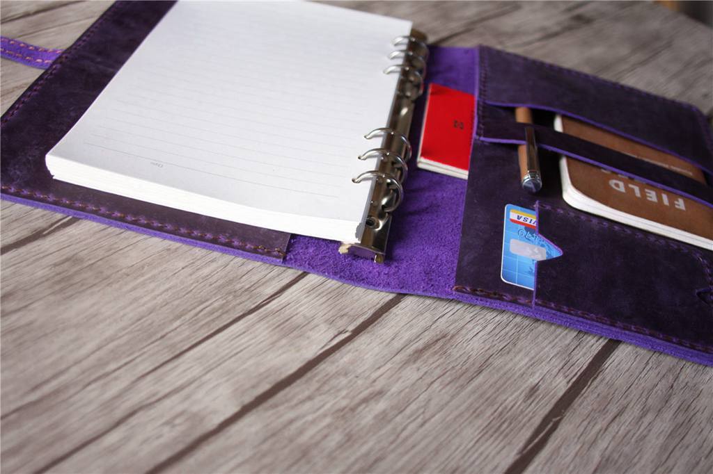 Custom Personalized Purple Leather Binder Notebook Cover - A5 Size, Gift for Office, School & Business Professionals - Perfect for Journaling, Planner & Organizer