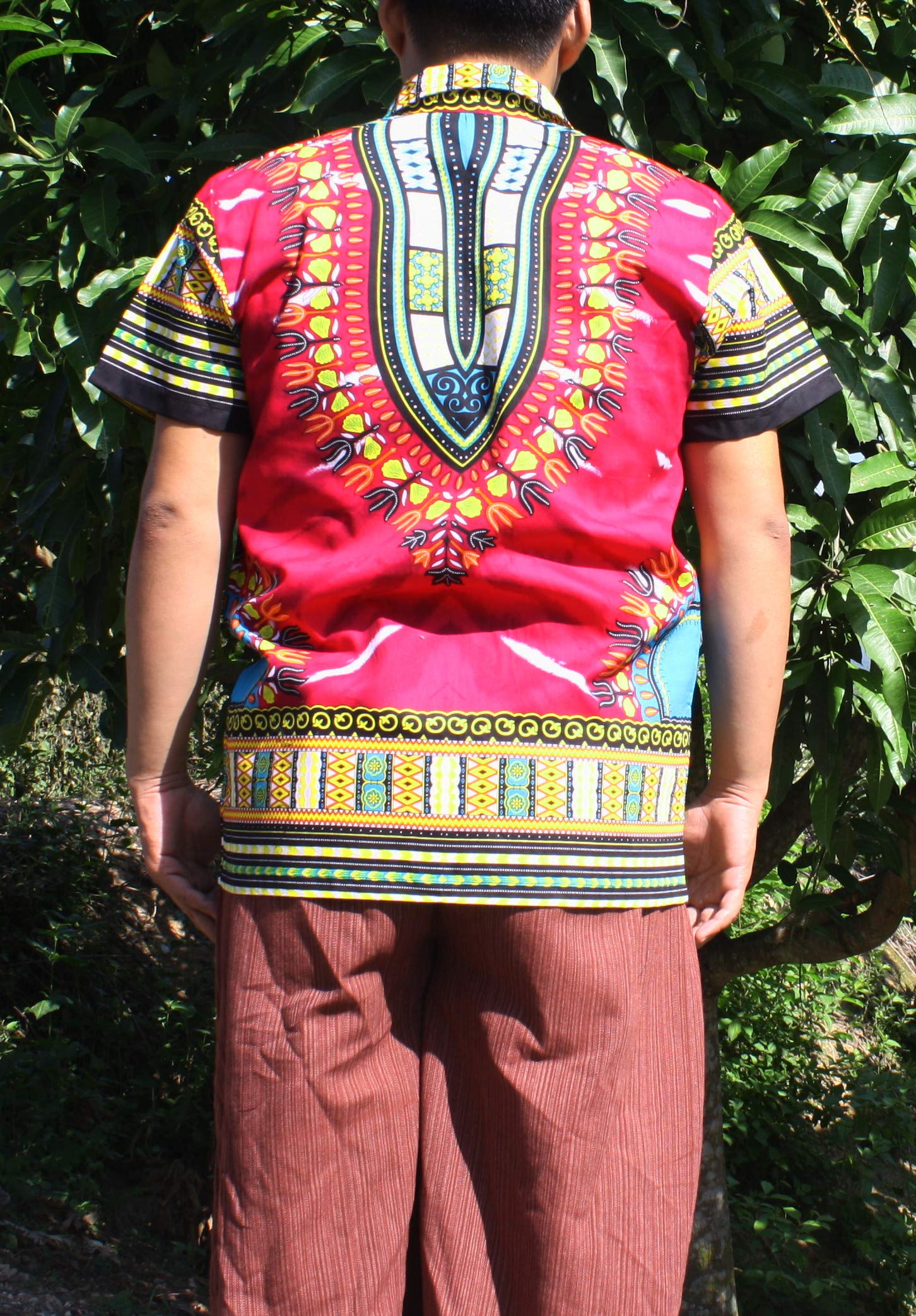 Authentic African Dashiki Artwork Hawaiian Shirt - 100% Pure Cotton, Large Collar Men's Aloha Shirt for Beach Vacation, Summer Party & Cultural Events
