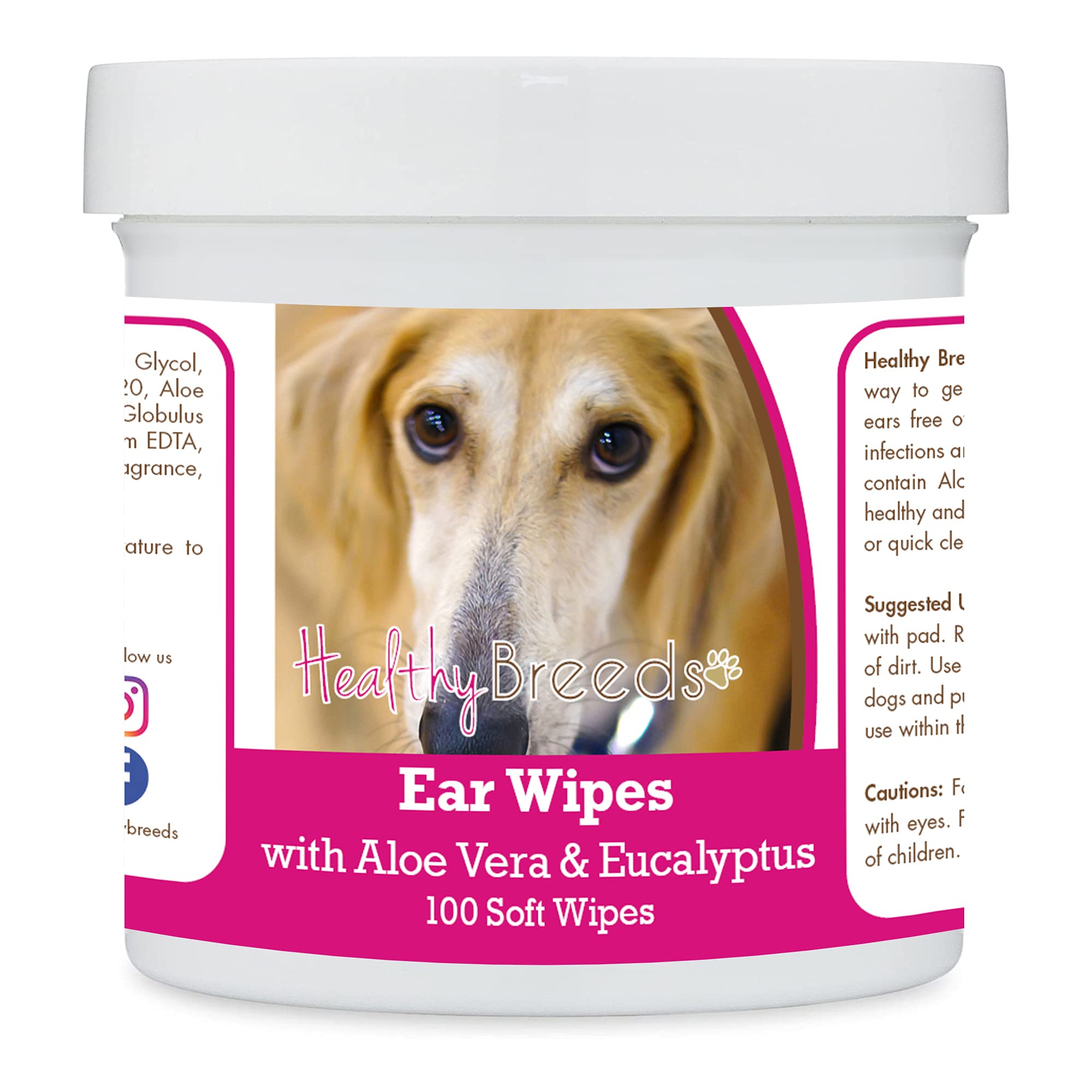 Healthy Breeds Sloughi Dog Ear Cleaning Wipes with Aloe & Eucalyptus - 100 Count Gentle Wipes for Ear Hygiene, Odor Control & Infection Prevention - Perfect for Regular Cleaning & After Bath Care