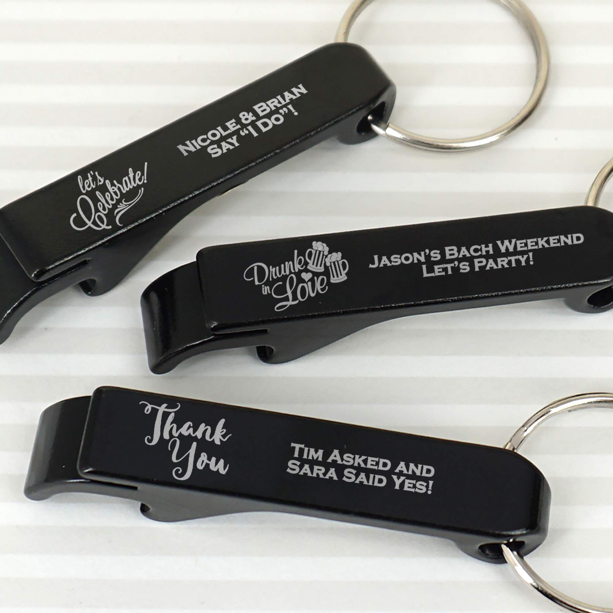 Custom Engraved Bottle Opener Keychain Set - 24 Pack Black Wedding Favors & Party Gifts - Perfect for Bridal Showers, Anniversary Celebrations & Corporate Events