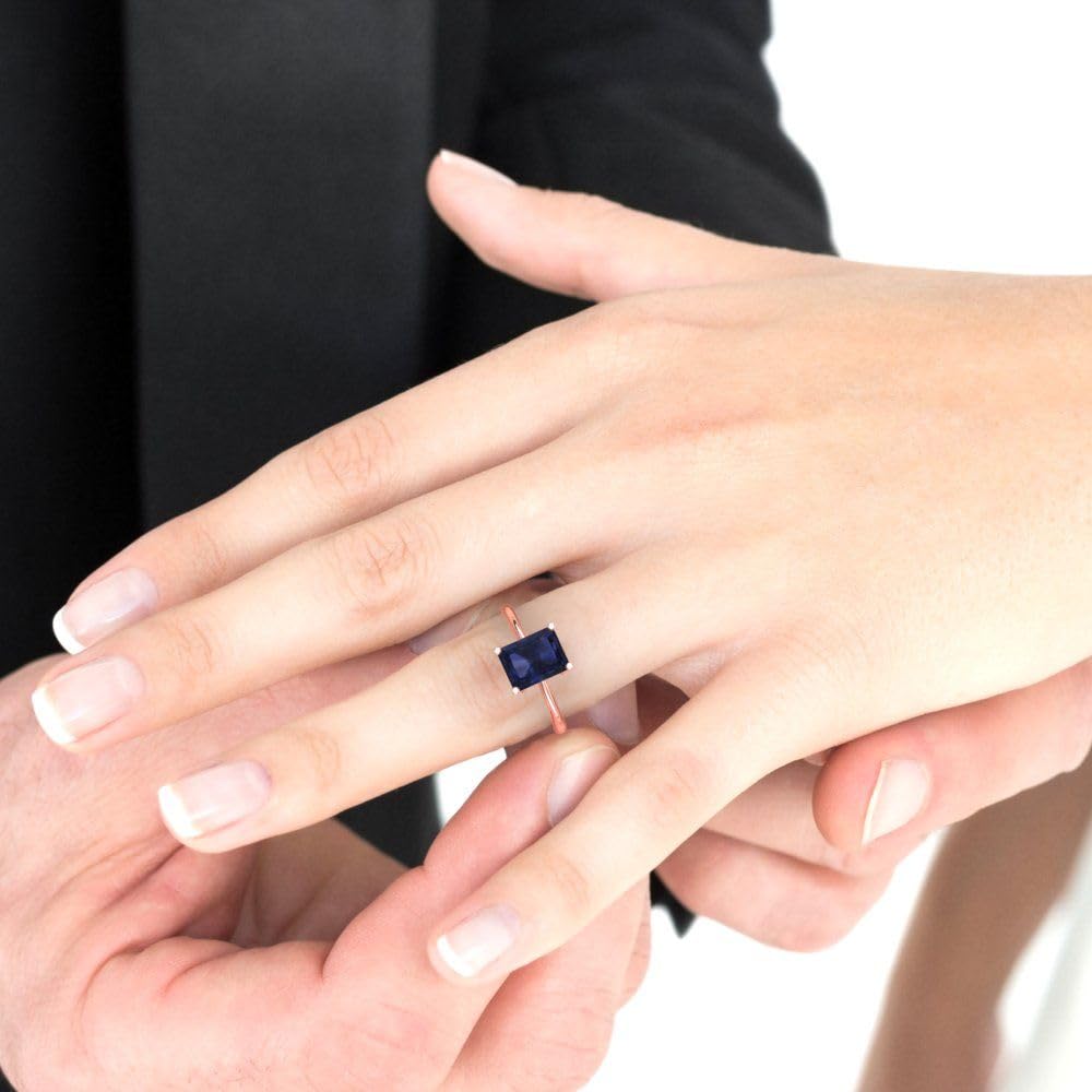 2.5ct Radiant Cut Simulated Blue Sapphire Solitaire Ring - 18K Rose Gold Engagement, Wedding, Promise & Anniversary Jewelry for Women | Perfect for Proposals, Bridal Gifts & Special Occasions