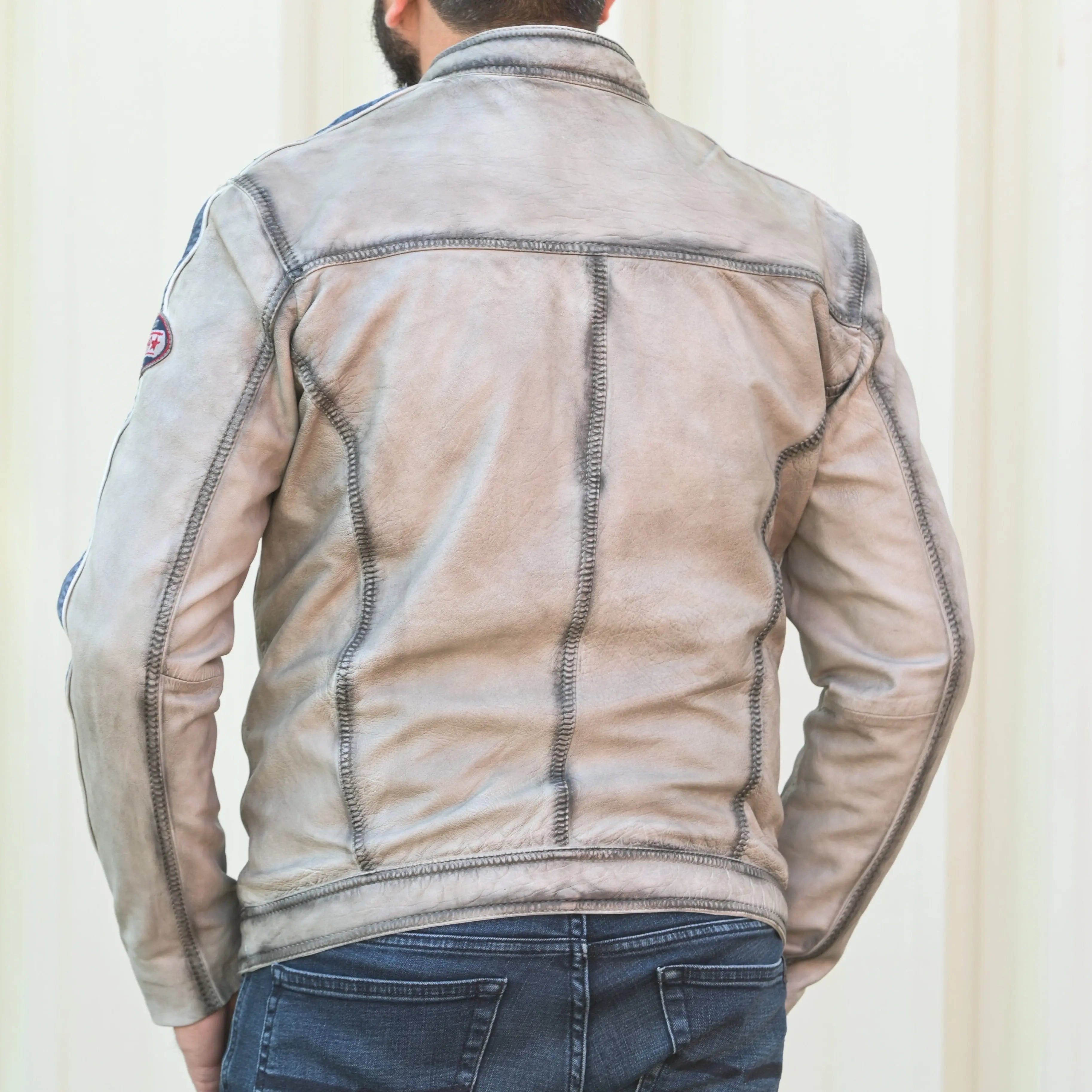 Men's Vintage Biker Leather Jacket with Embroidered Patches & 4 Zip Pockets - Cool Motorcycle Riding & Casual Outfit for Men
