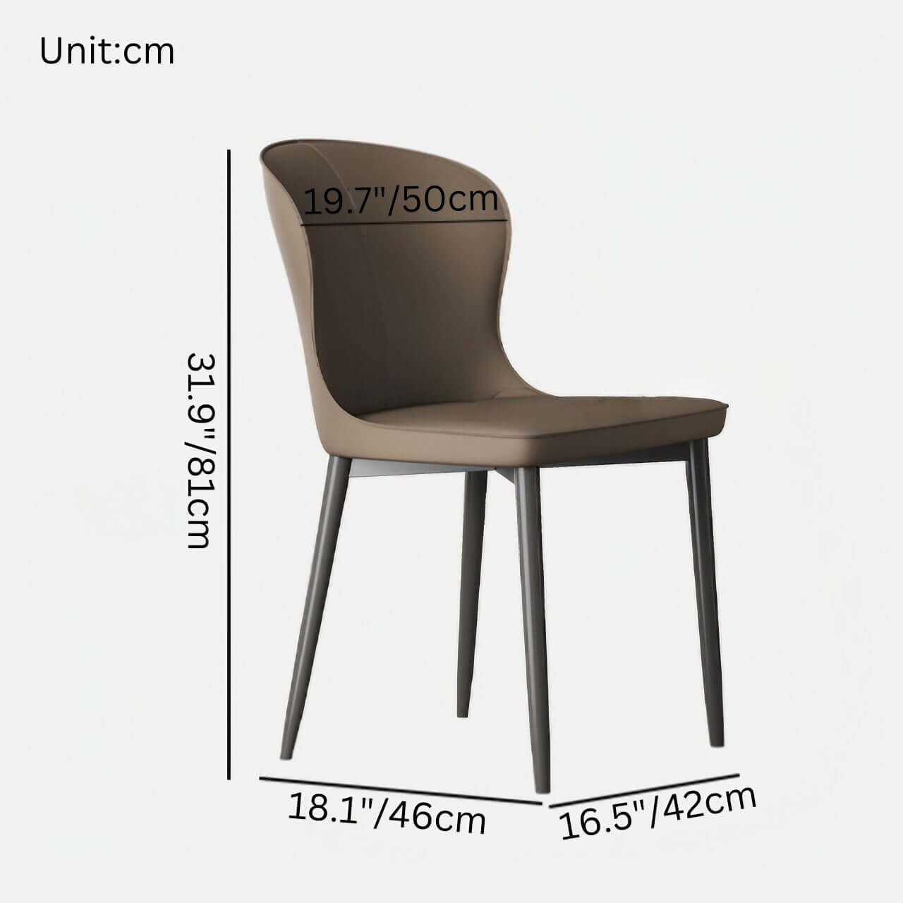 Modern Brown Durable Leather Dining Chair with Semi-Wrapped Backrest - Contemporary Minimalist Design for Home, Office, or Restaurant Use