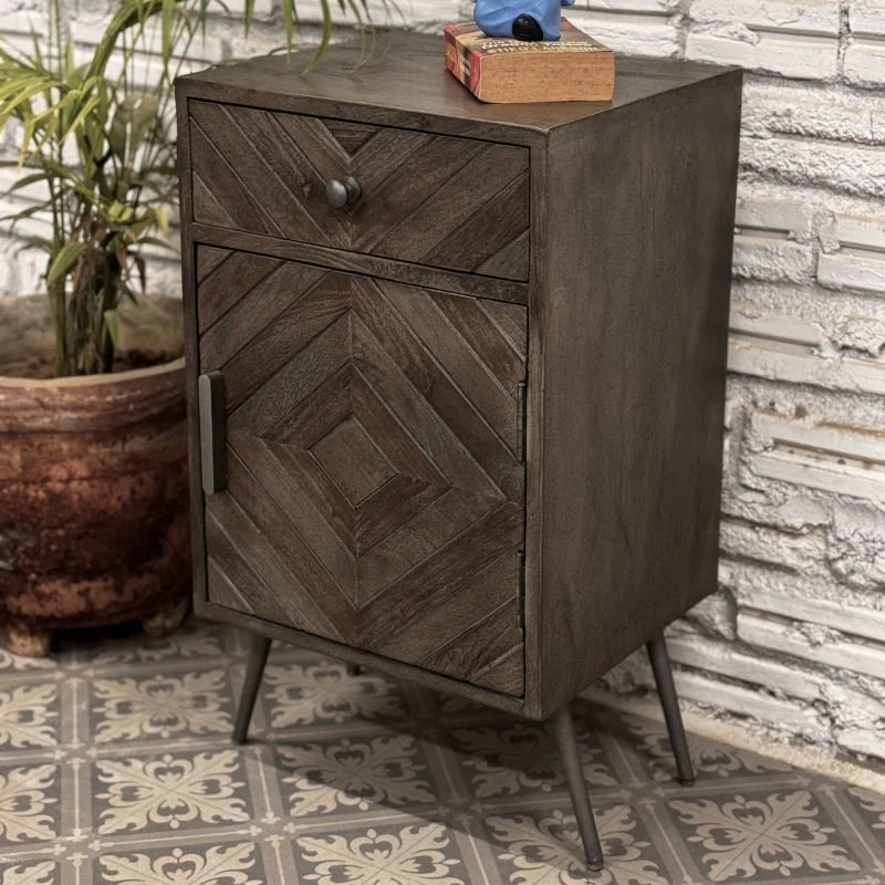 Grayson Solid Wood Chevron Design Nightstand - Modern Bedside Table with Storage Drawer for Bedroom, Living Room, or Office