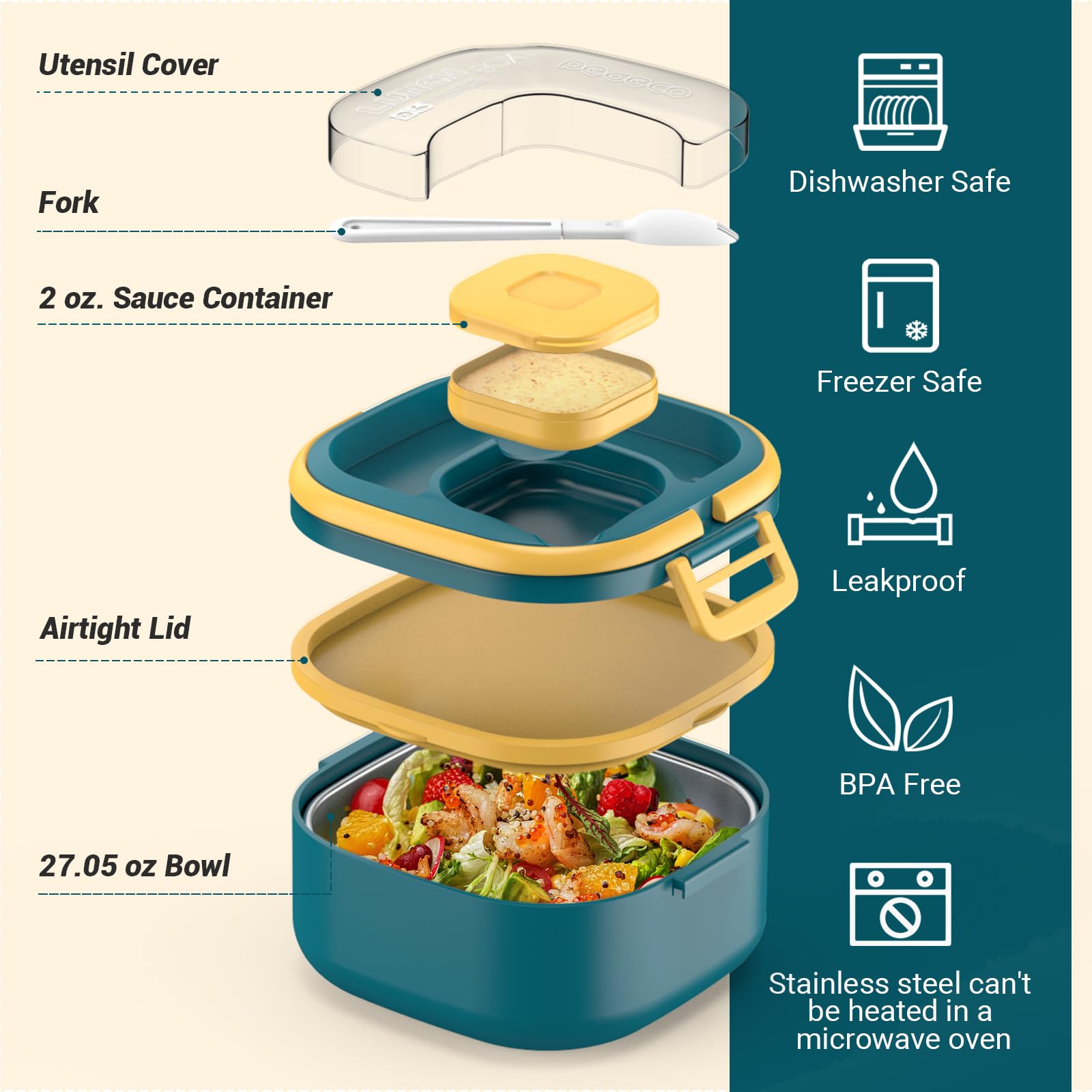 Stainless Steel Bento Box for Kids & Adults - Leak-Proof Single Layer Lunch Box with Removable Compartments, BPA-Free, Dishwasher Safe, Includes Cutlery (Blue) - Perfect for School, Office, Picnics & Outdoor Activities