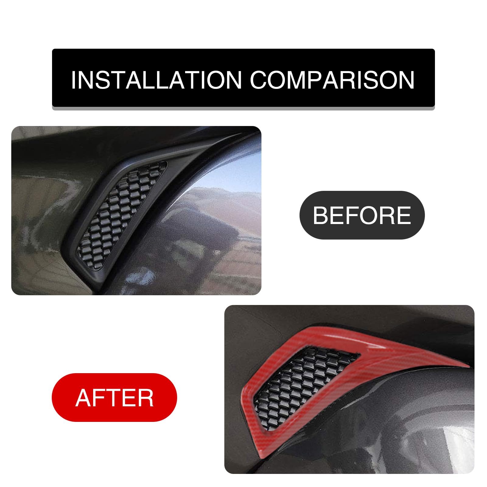 Fogfar 2PCS ABS Car Fender Air Vent Cover Trim Strip - Carbon Fiber Red Wheel Arch Side Air Outlet Patch for 2018-2021 Jeep Wrangler JL & Gladiator JT | Off-Road Protection & Style Upgrade
