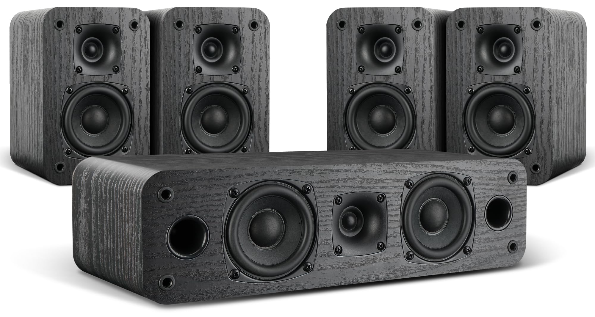 Saiyin 5.0 Home Theater System - 100W HiFi Surround Sound Speakers with Stereo & Classic Retro Wood Grain Design | Compatible with TV, PC, Amplifier or Receiver (Passive, Wired Not Included) | Perfect for Movie Nights, Gaming & Music Listening