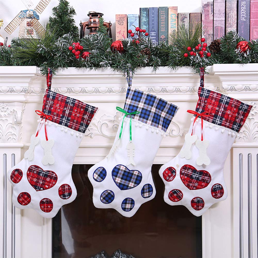Large Christmas Stockings for Gifts & Decor - Rustic Holiday Stocking with Xmas Tree Design - Family Holiday Decorations for Fireplace, Mantel & Festive Home Decor (Style 3)