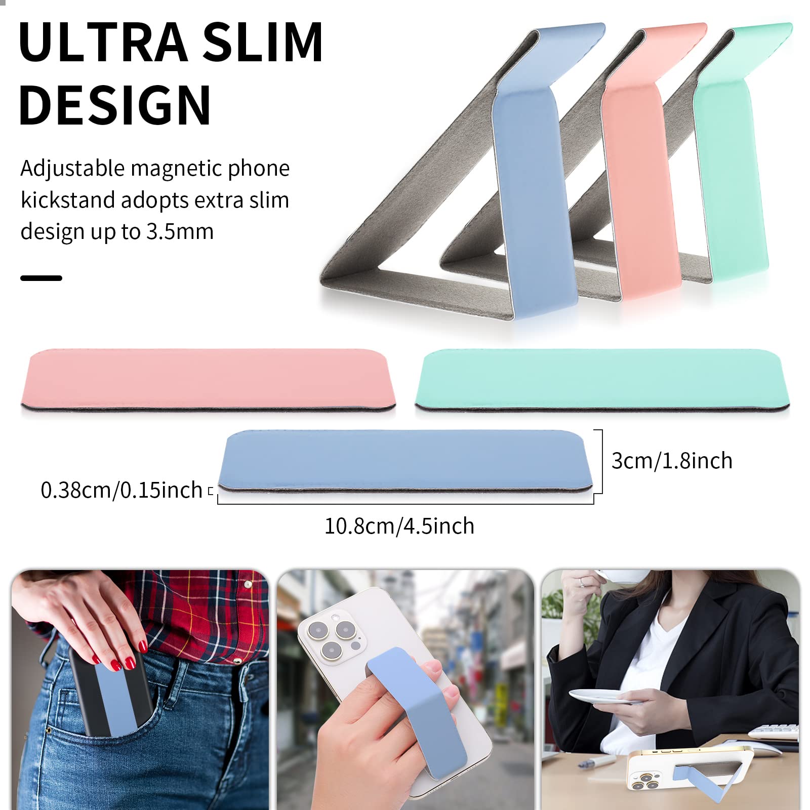 3 Pack Cobee Multi-Angle Phone Kickstand - Ultra Slim Adhesive Phone Stand for iPhone, Samsung & Most Smartphones (Pink, Green, Blue) | Perfect for Watching Videos, Video Calls & Hands-Free Viewing