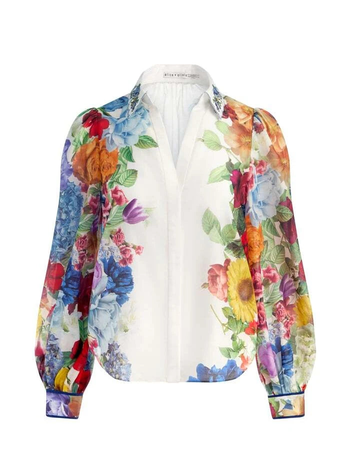 Alice & Olivia Roanne Top - Women's Floral Print Blouse for Casual & Office Wear | Trendy & Comfortable Fashion Top for Everyday Style