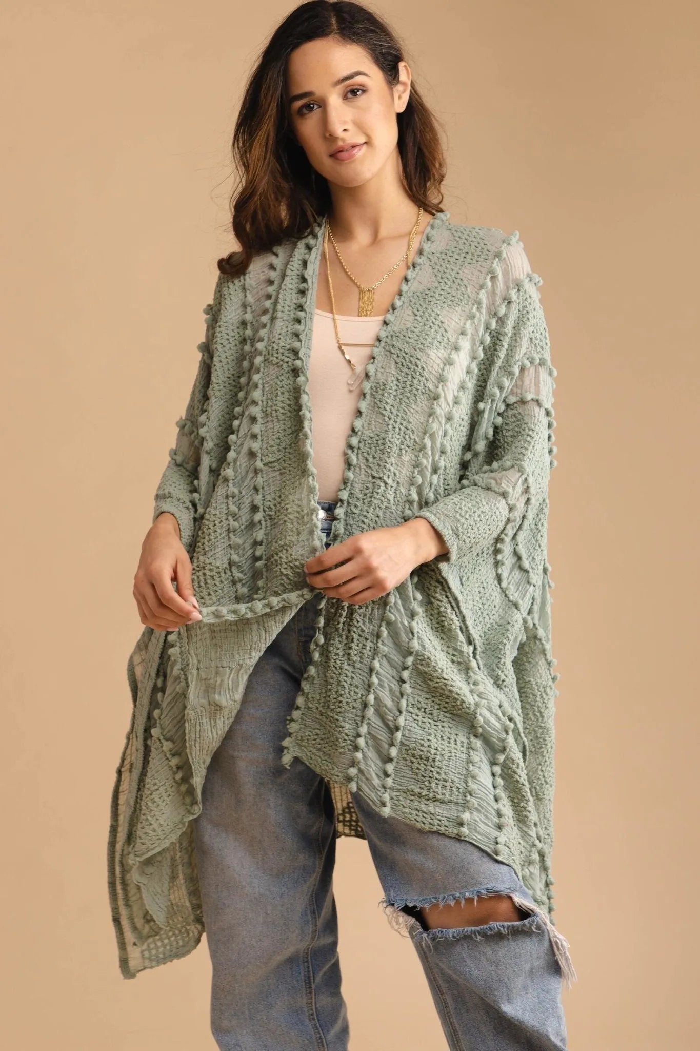 Bohemian Textured Kimono - Lightweight Floral Print Cover Up for Women | Perfect for Beach, Festival & Summer Outfits