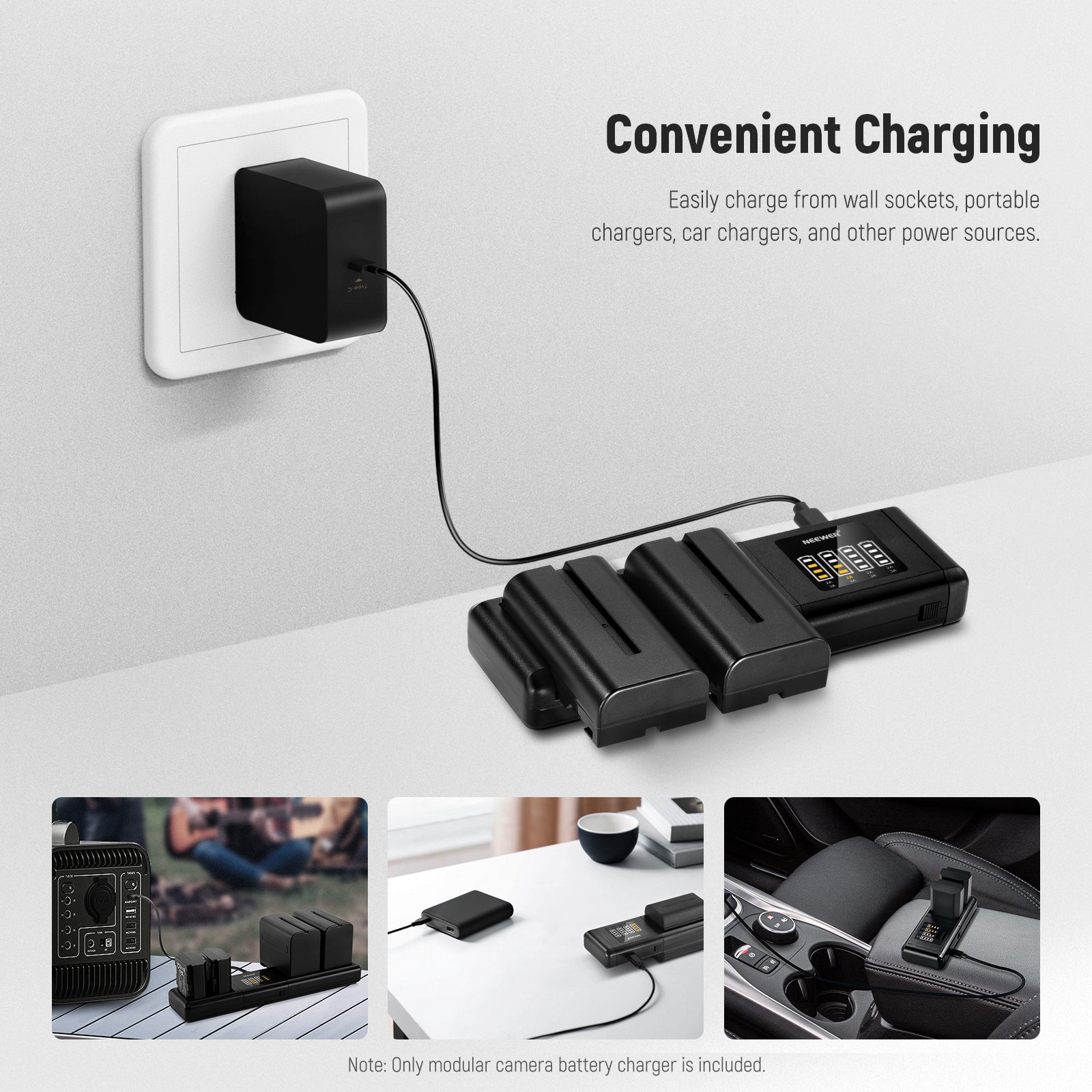 NEEWER SN4 Modular Camera Battery Charger for Sony NP-FZ100, Dual USB-C Fast Charging Station - Perfect for DSLR, Mirrorless Cameras & Vlogging Gear