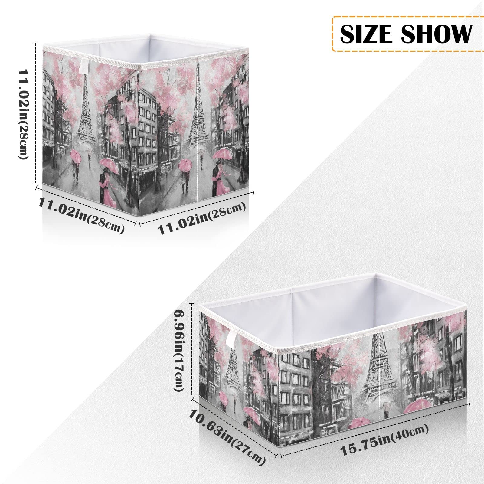 Foldable Pink Paris Tower Storage Basket - 15.8 x 10.6 x 7 Inch Cube Organizer Bin for Home Decor, Toys, Books, Shelves, Closet & Laundry | Perfect for Nursery, Bedroom & Office Organization