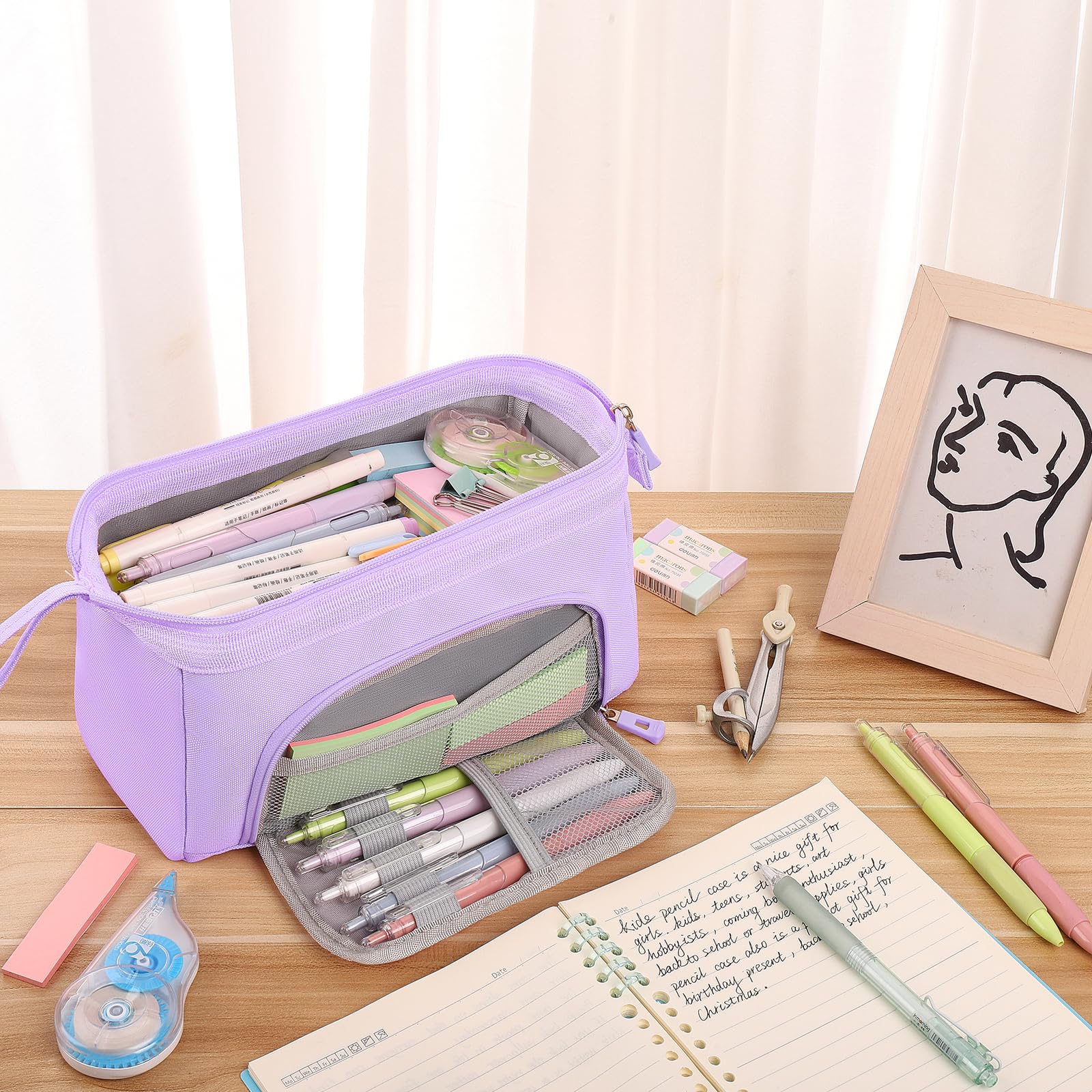 Large Aesthetic Pencil Case for Girls - Purple Pencil Pouch Organizer for School, Office & Travel | Perfect School Supplies for Students & Easter Gifts | Ideal for Backpack, Desk & Study Organization