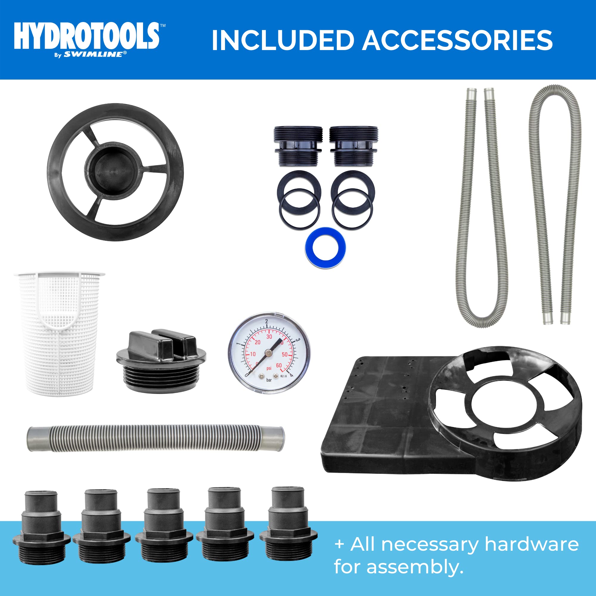 HYDROTOOLS Above Ground Pool Filter Pump - Sand & Cartridge System for 12-16 Inch & 8-40 SF Cleaners | 1/3 to 1 HP Options | Compatible with Intex, Bestway Soft-Sided Pools (40mm to 1.5 Inch Hose) | Perfect for Backyard Swimming Pool Maintenance & Water Filtration