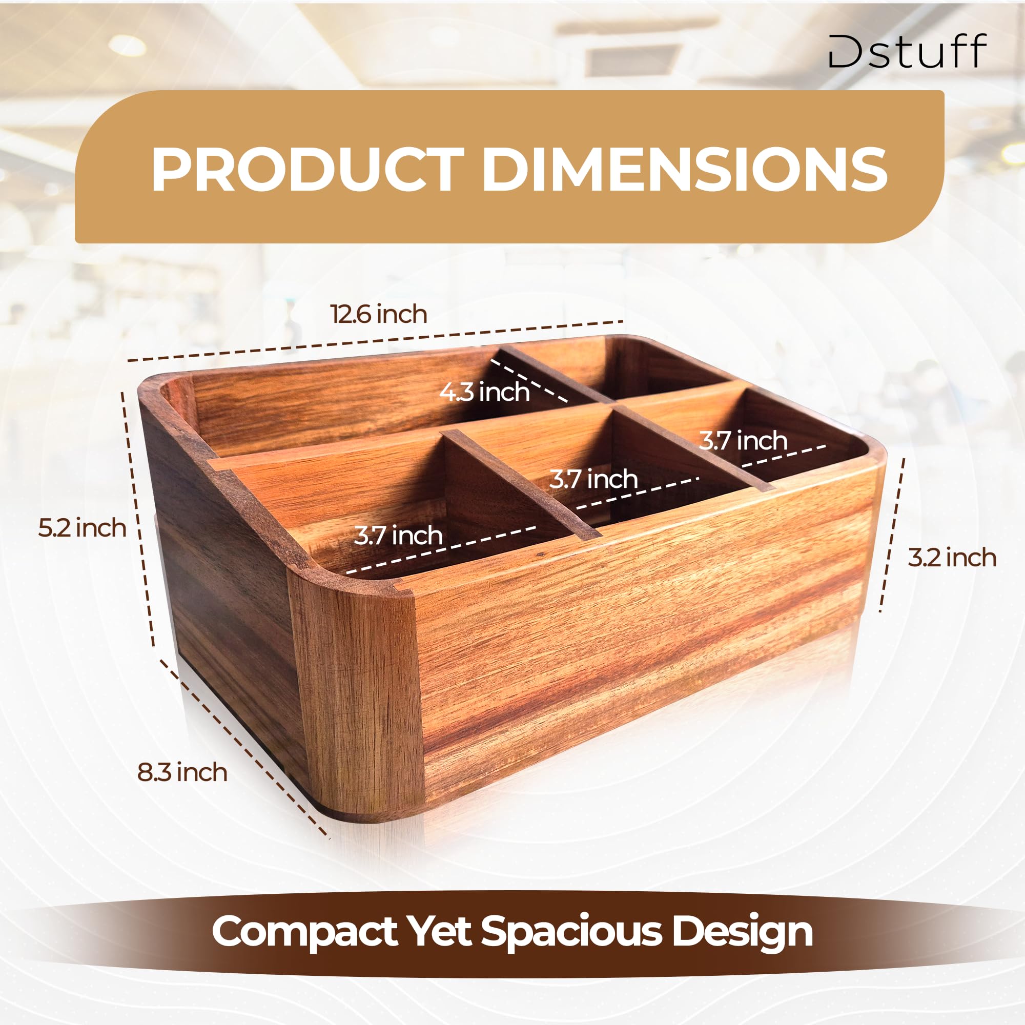 Acacia Wood Coffee Station Organizer - Countertop Coffee & Tea Bar Caddy with Holder for Coffee Accessories - Perfect for Home Kitchen & Office Decor - Ideal for Espresso Machines, Mugs, and Sugar Jars