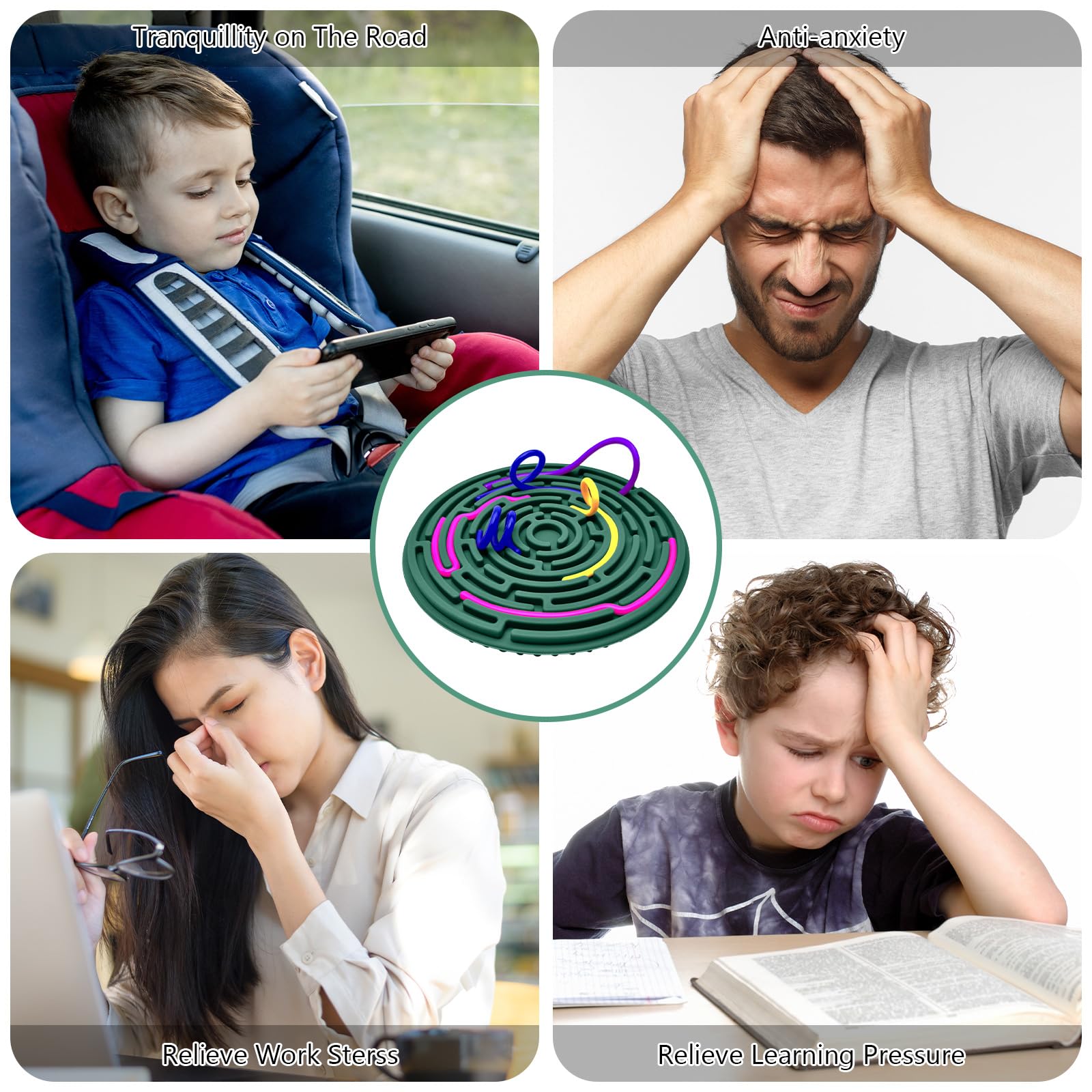 Sensory Fidget Board - Silicone Stress Relief Toy for Anxiety, ADHD & Autism - Calming Sensory Products for Kids 3+ & Adults - 12 Strings Fidget Pad (Green) - Perfect for Home, Office & Travel Relaxation