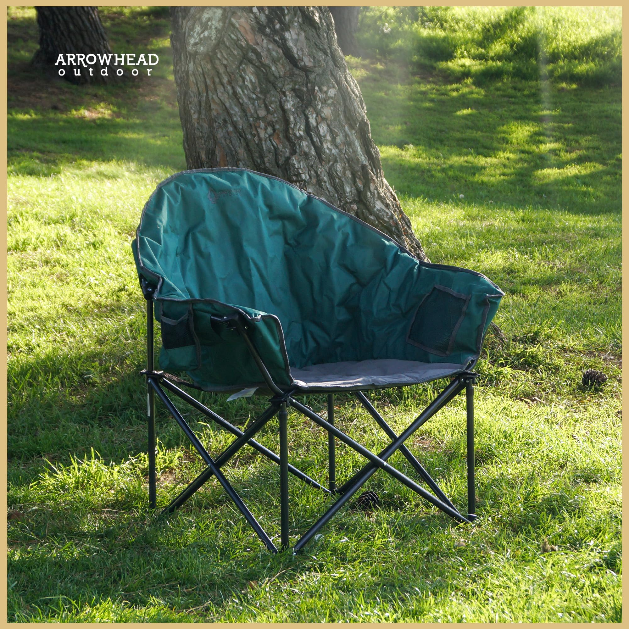 ARROWHEAD OUTDOOR Heavy-Duty Oversized Camping Chair with Cup Holder & Storage Pocket - 330lbs Capacity Portable Folding Moon Saucer Chair with Padded Seat & Carry Bag - Perfect for Beach, Backyard, Picnics & Outdoor Events - USA-Based Customer Support
