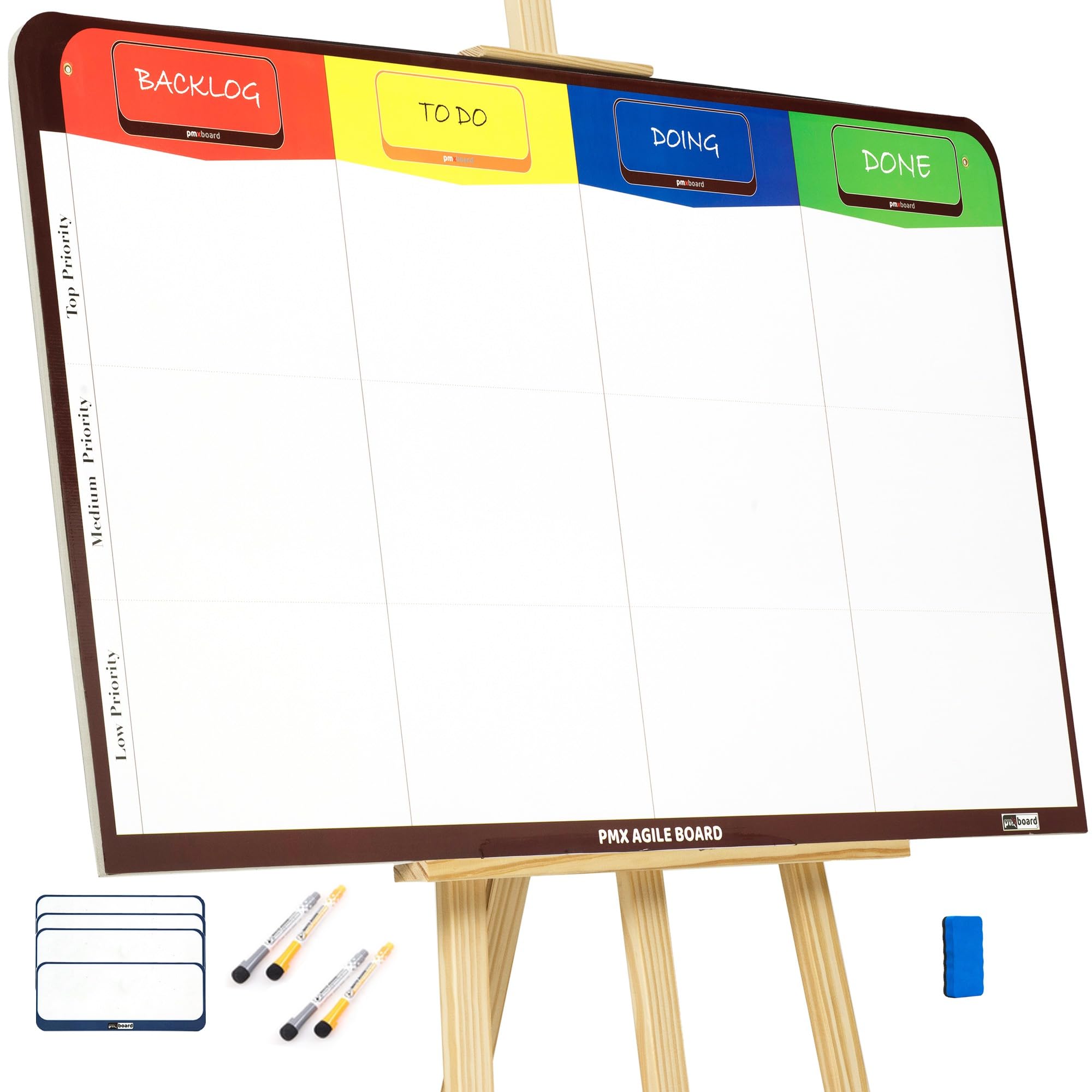 PMXBoard Magnetic Kanban Board - Agile Scrum Lean Project Management Tool for Office, Home & School | Customizable Headlines with Easel Stand | Perfect for Team Collaboration, Remote Work & Classroom Organization