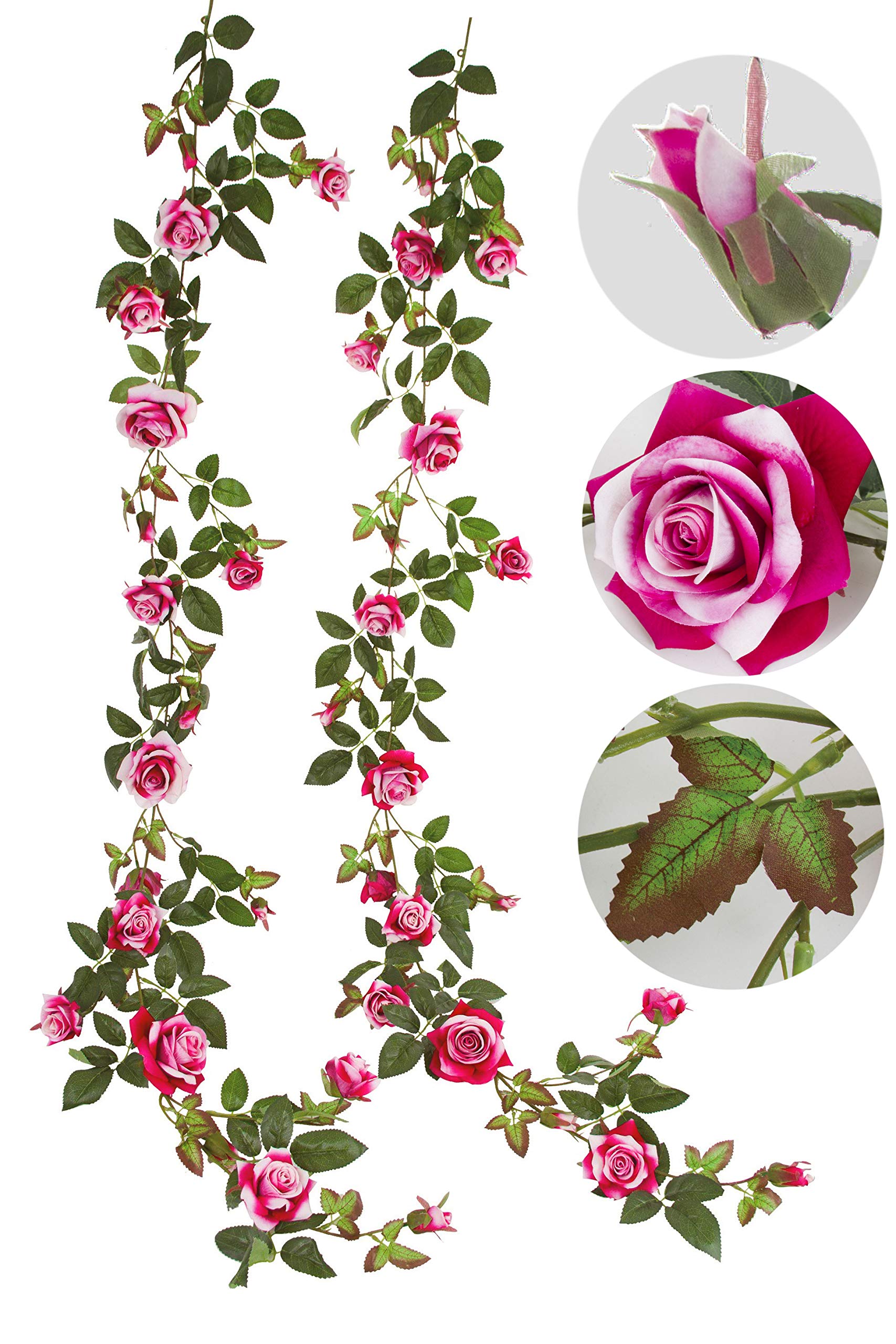 10pcs 6 Feet Artificial Rose Vine Garland - Velvety Silk Fuchsia Flowers for Wedding Arch, Backdrop, Home Decor, Wreath, Party & Garden Decoration