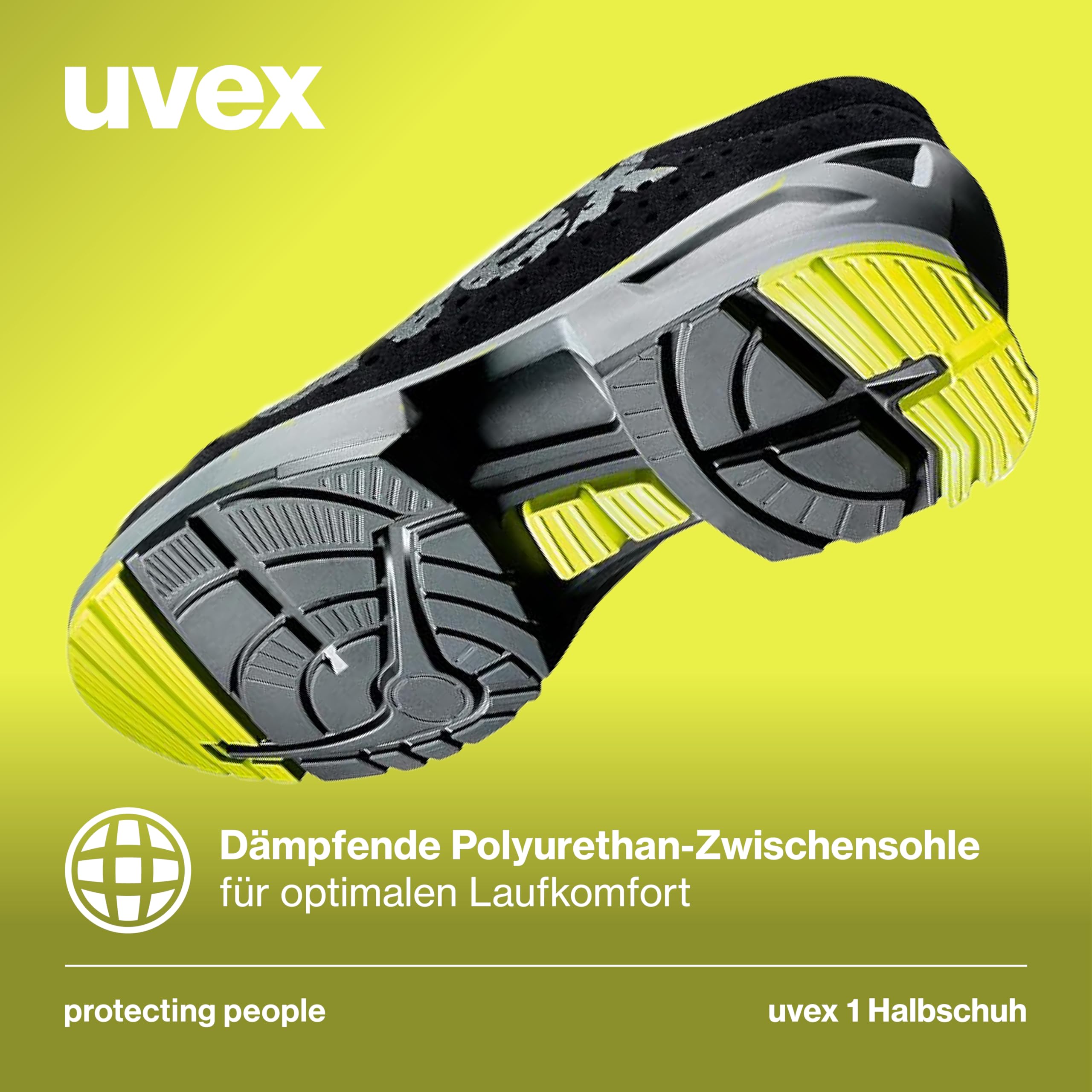 Uvex S1 SRC ESD Safety Work Shoes - Lightweight, Non-Slip, Anti-Static - with Free Shoe Bag - Lime Black - Ideal for Construction, Warehouse & Industrial Workplaces