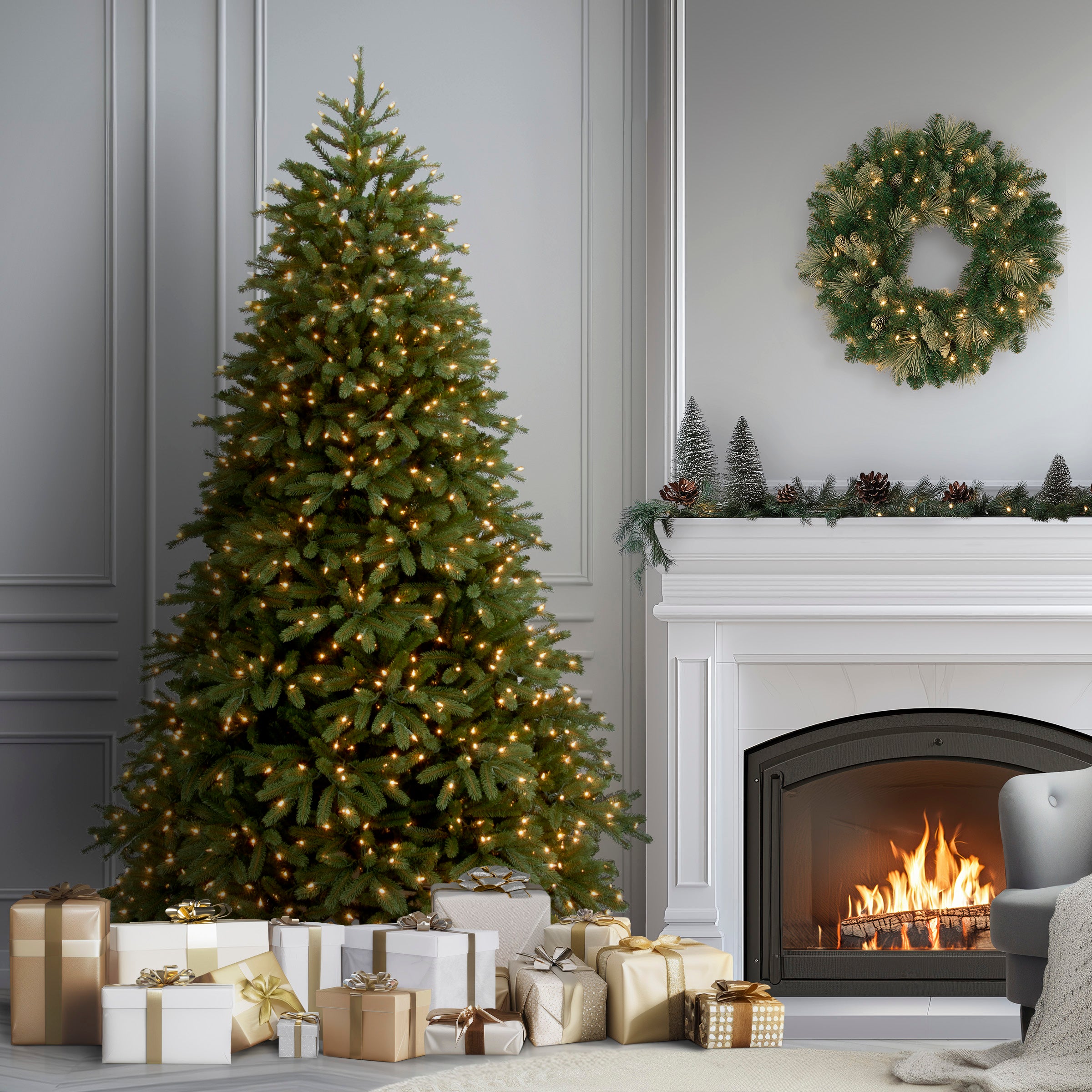 7.5 ft Pre-Lit Artificial Christmas Tree - Fraser Fir with Clear LED Lights for Holiday Decor | Perfect for Living Room, Office, and Festive Home Decorations